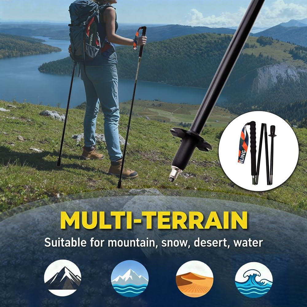 Bastones de senderismo plegables de fibra de carbono ultraligeros – Juego de 2 con mango antihumedad y funda – Ideal para senderismo, montaña y camino