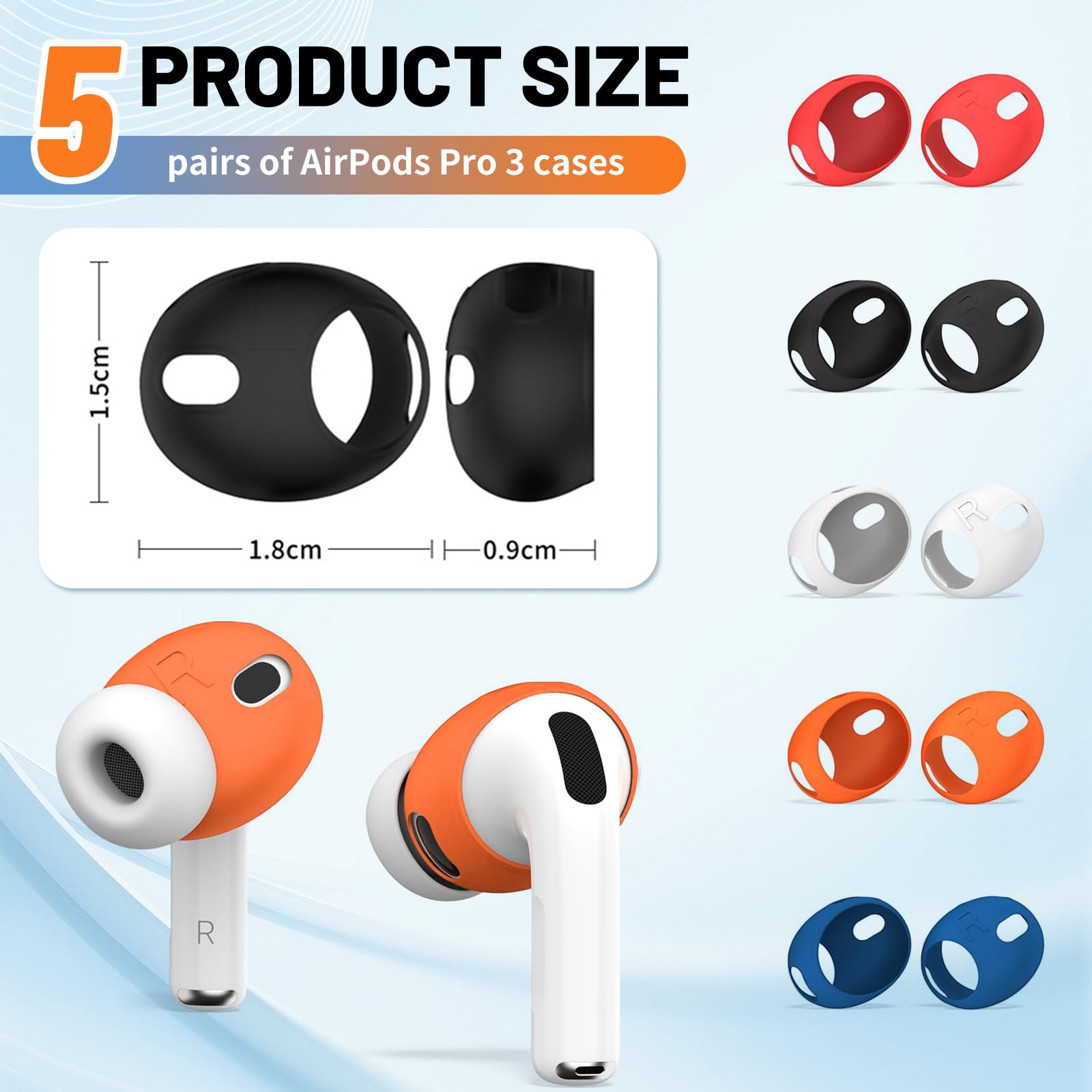 5 par miękkich silikonowych wkładek dousznych do słuchawek AirPods PRO 3, antypoślizgowe etui ochronne na uszy nadają się do ładowania pudełka, Rica