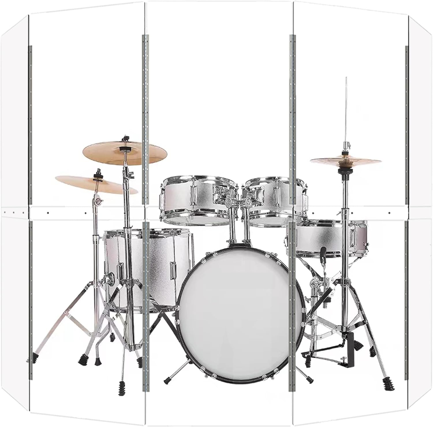 Drum Shield | Portable 5-Panel 2ft x5ft Acrylic Sound Barrier | Full-Length Stainless Steel Hinges | Drum Cage for Home, Church, Practice & Performances.(5 Panels)