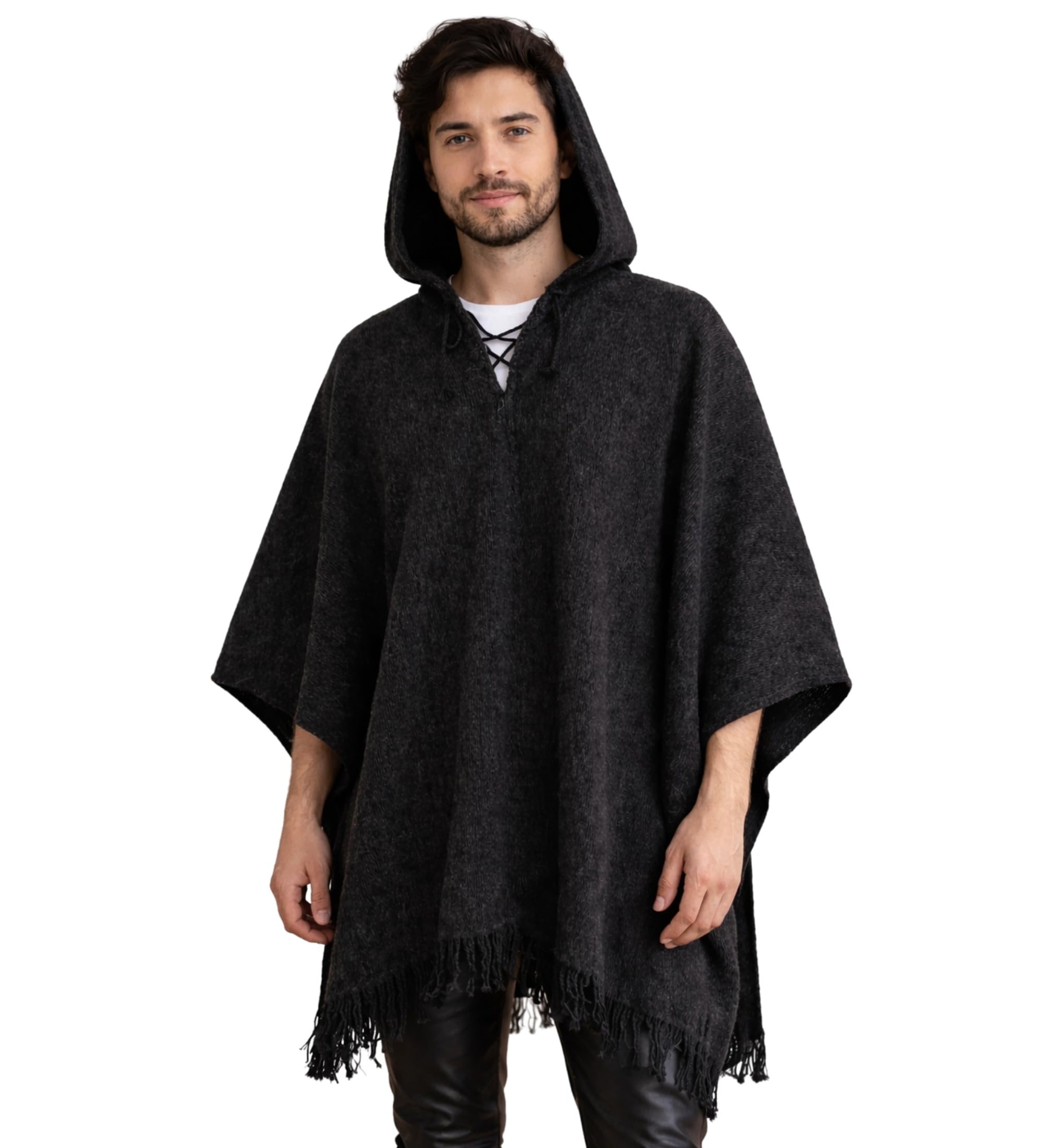 Alpaca Wool Poncho Men Panchos Mexican with Hood Adult Cowboy and Western Hippie Poncho para Hombre