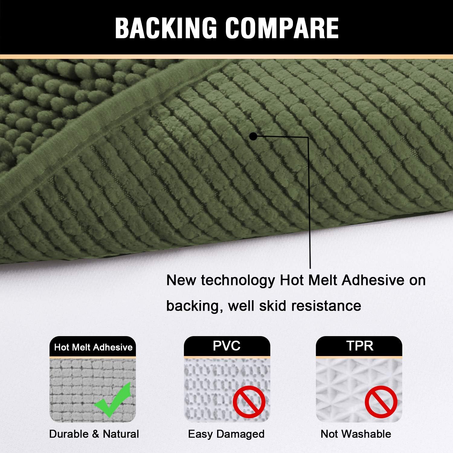 H.VERSAILTEX Bathroom Rugs Luxury Chenille Mat Set, Soft Plush Shower Rug   Toilet Mat, Microfiber Shaggy Carpet, Super Absorbent, Machine Washable (Curved Set, 32 x 20/20 x 20, Loden)