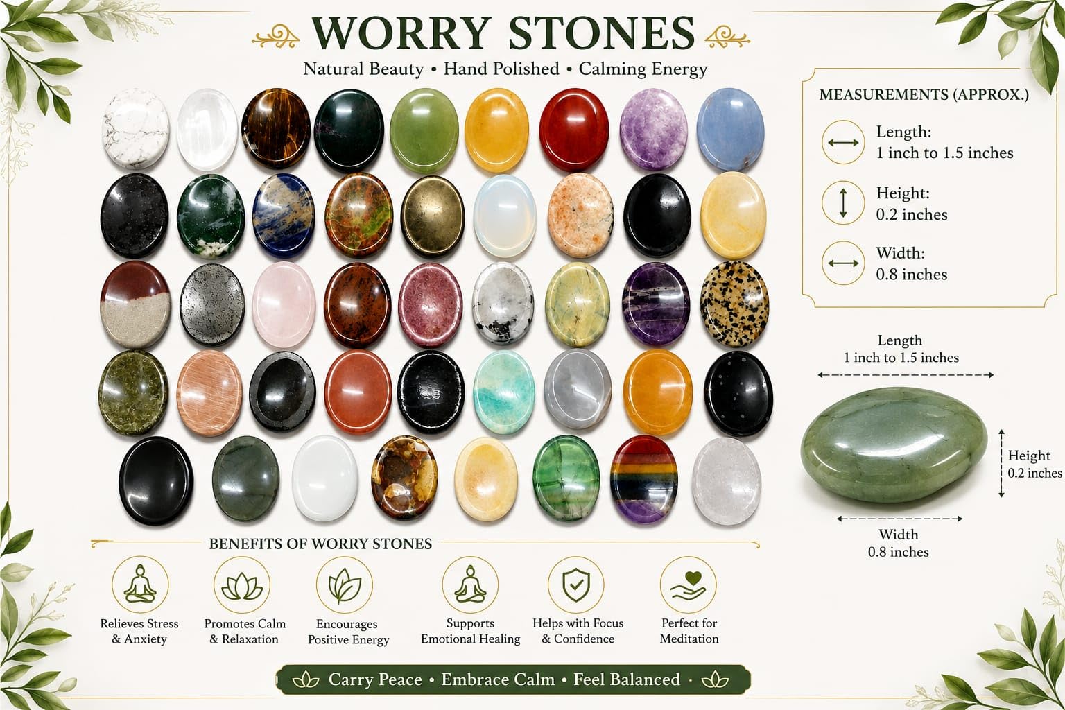 Treinta piedras preciosas piedras de preocupación Reiki cristal curativo regalo de bienestar metafísico pulgar piedra poderosa meditación energía hecha a mano