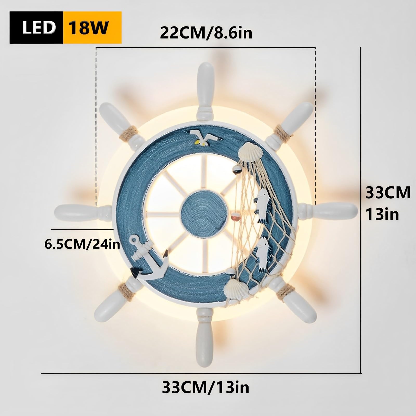 Lampe Murale LED Moderne pour Chambre d'enfant Lampe Murale en Bois avec Volant et gouvernail de Bateau Applique Murale pour arrière-Plan de café Chambre d'enfant