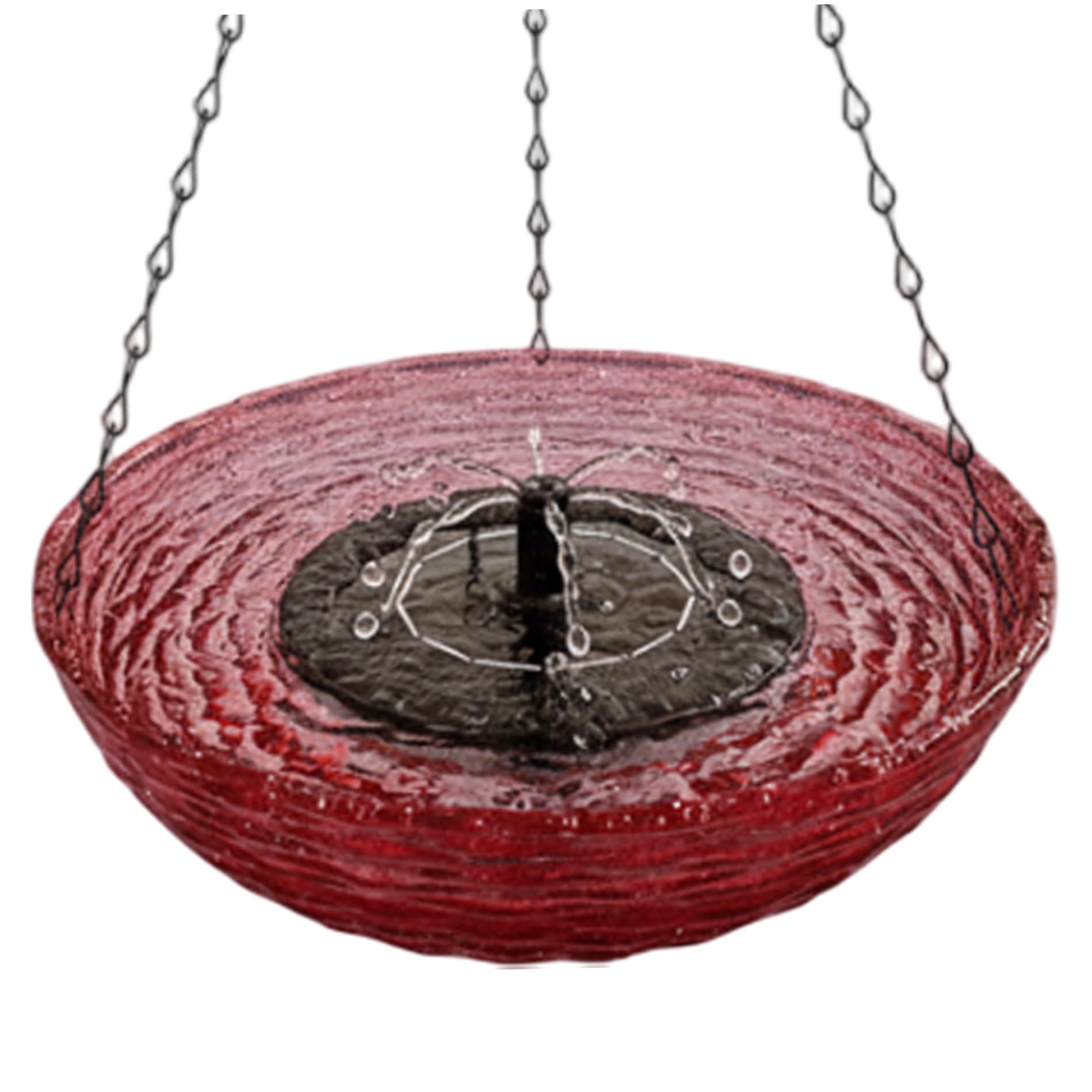 Vaschetta per Uccelli sospesa ad energia Solare per Esterni, Fontana per Uccelli per Giardino, Patio e Cortile (23x56 cm) Rossa