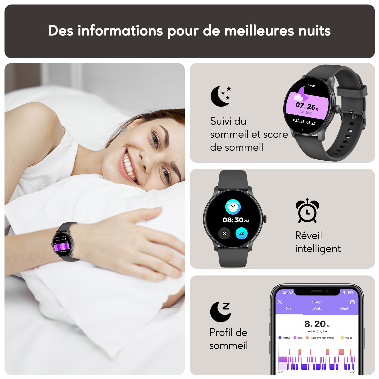 Montre Connectée Femme avec Appel Bluetooth, 1,38" Smartwatch avec Cardiofréquencemètre, Sommeil et Calories, 147+ Modes Sport, IP68 Fitness Podomètre Compatible avec Android iOS Cadeau Saint Valentin