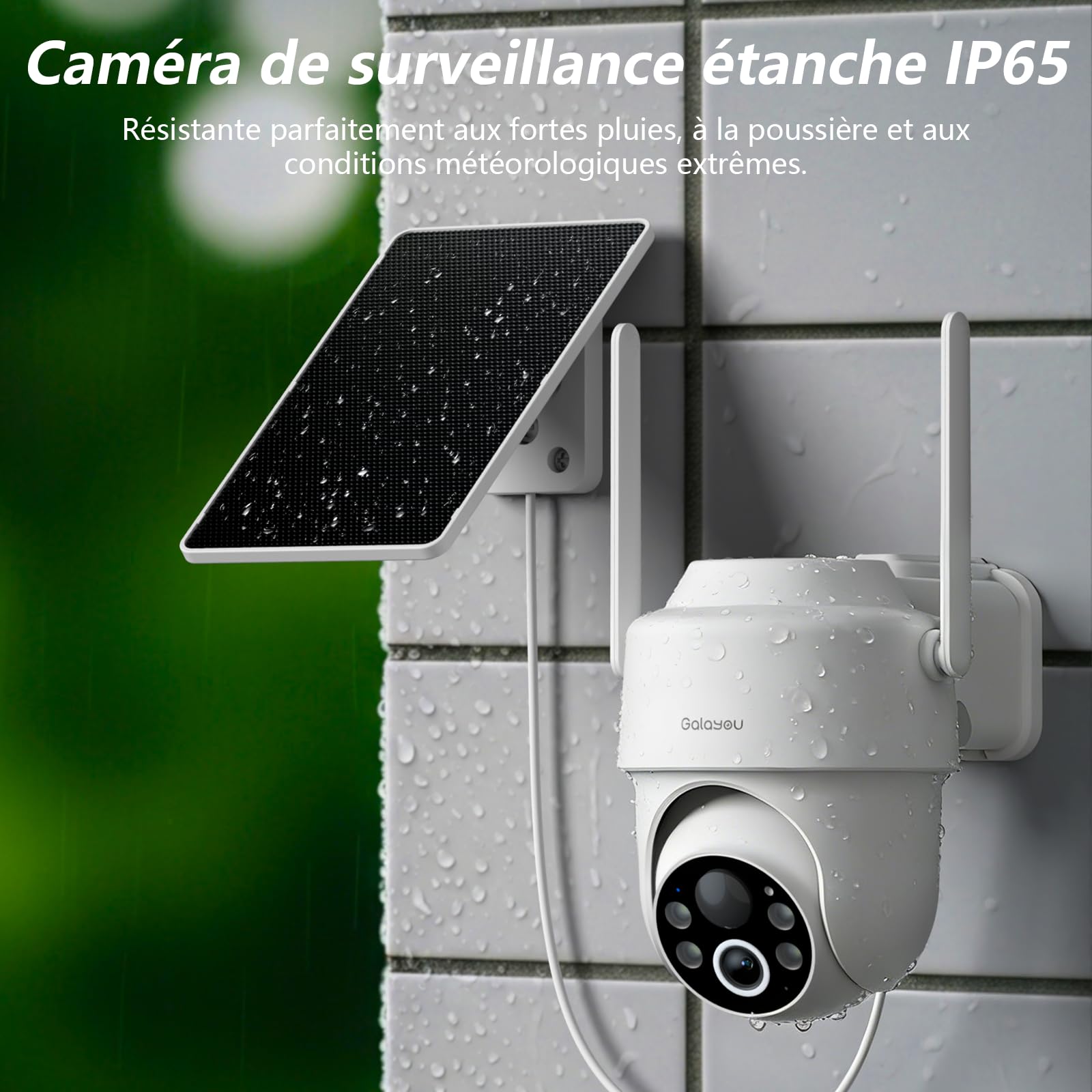 GALAYOU Camera Surveillance WiFi Exterieure sans Fil Batterie 2K Panneau Solaire 2,4GHz Alerte PIR Vision Nocturne Audio Bidirectionnel