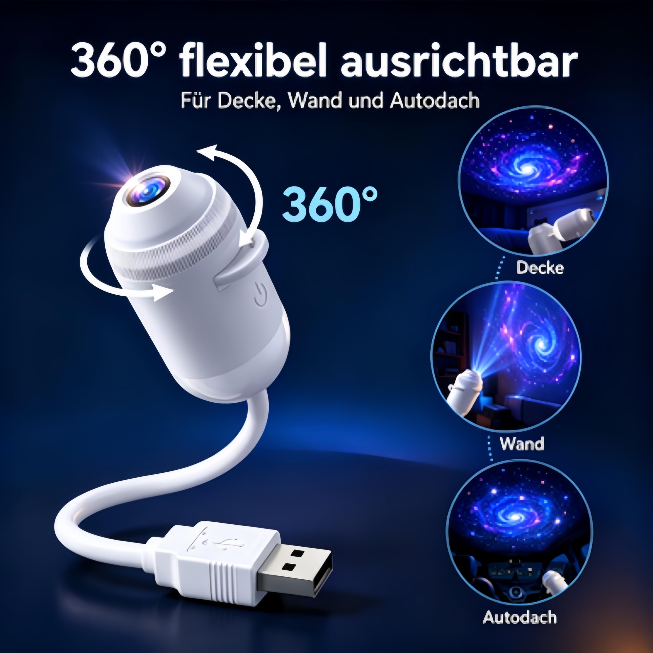 JXpxbao comauo USB Sternenhimmel-Projektor-Nachtlicht, hochauflösender Sternenhimmel-Projektor, geeignet für Schlafzimmerdecken und Autodächer. (Mit 12 Filmen)