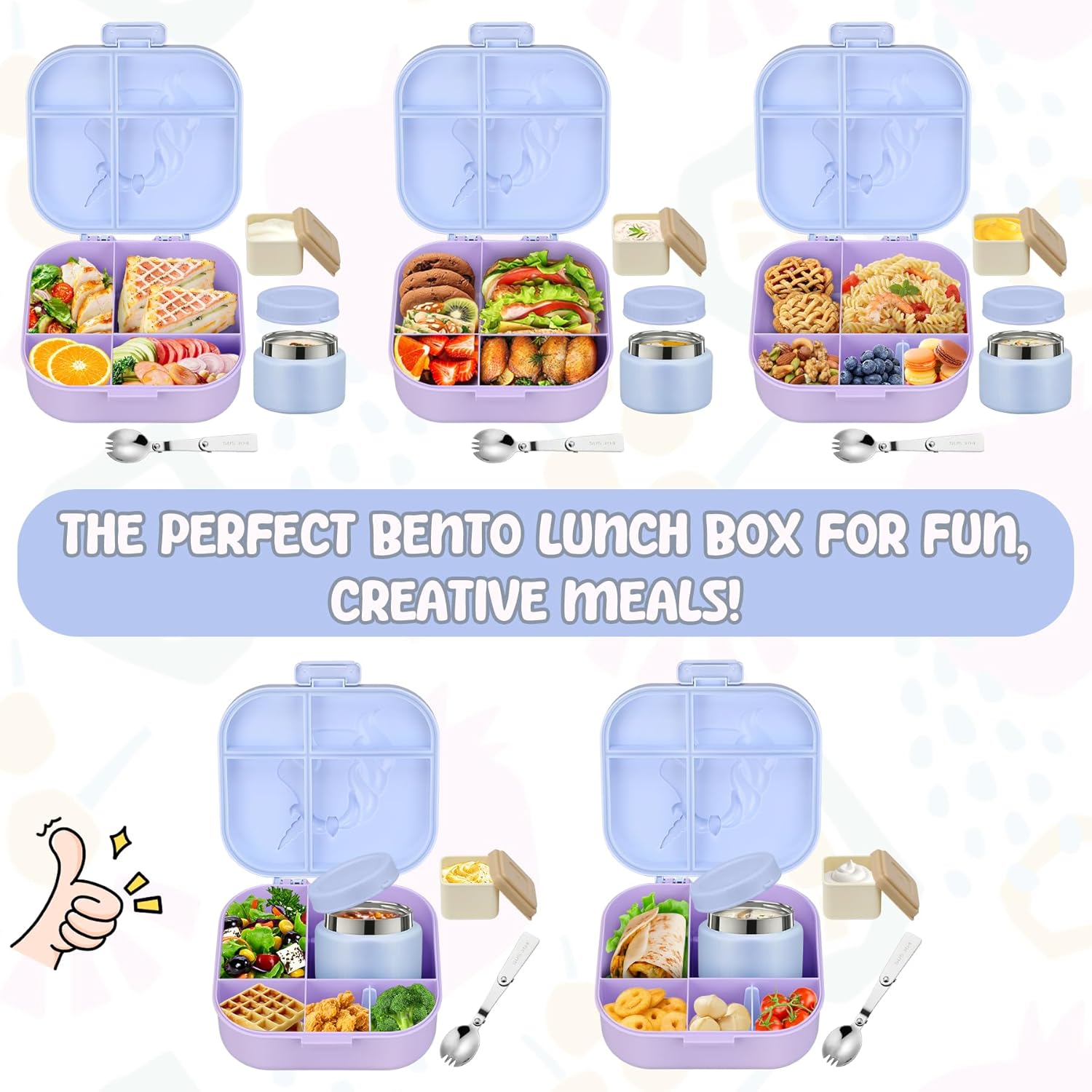 Lunch Box Kids Bento Lunch Box with 13oz Soup Thermo Leak-Proof Lunch Food Container with 5 Compartment Thermo Hot Food Jar and Insulated Lunch Bag for Kid Toddler Girls Boys to School