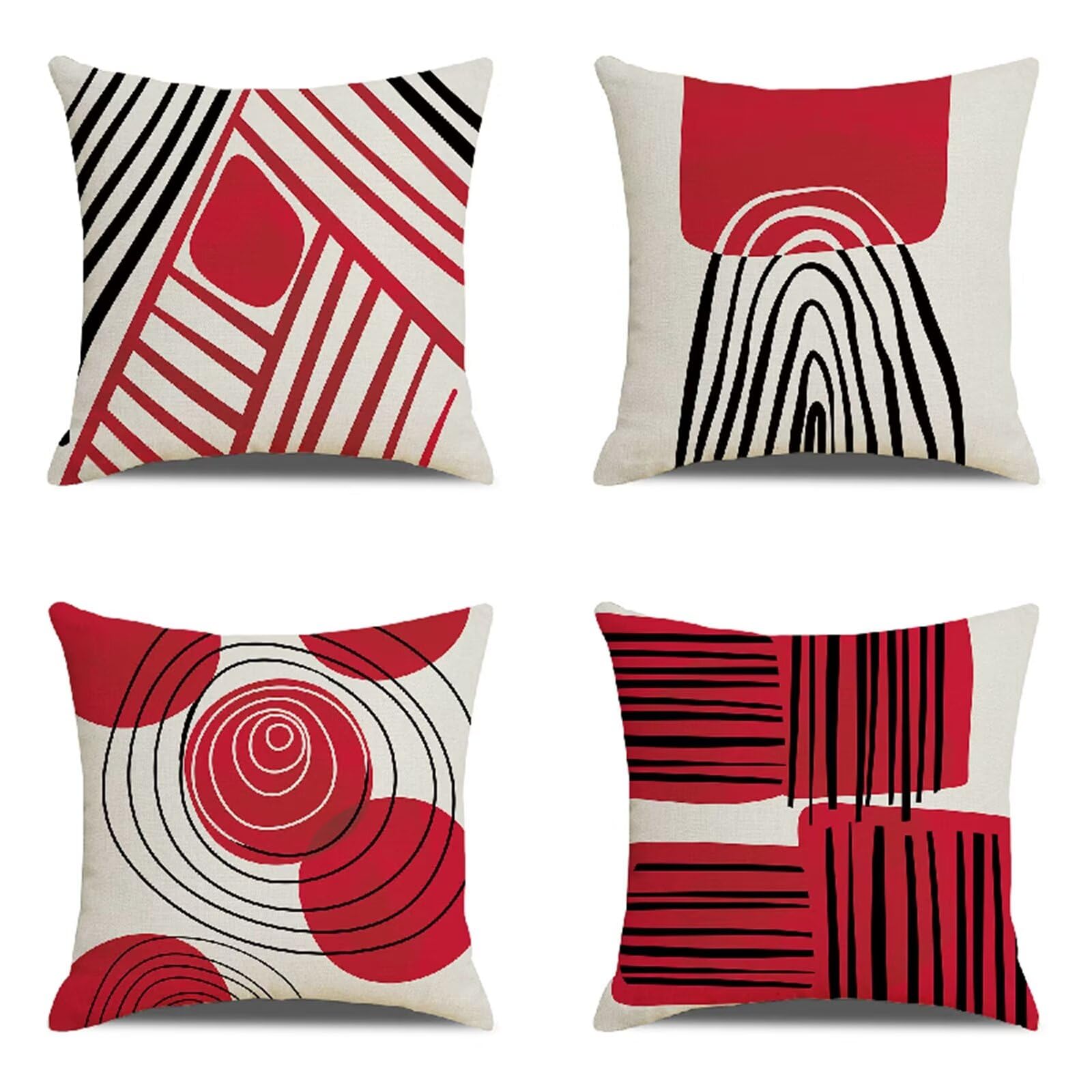 Juego de 4 Rojo Moderno Fundas de Cojines, Moderno Cojines Decoracion Impermeable 45x45cm,Otoño Fundas Cojín suave Decorativas para,Sofá Sala de Estar Exterior Jardín Cojin, Cremallera Oculta HY-3113