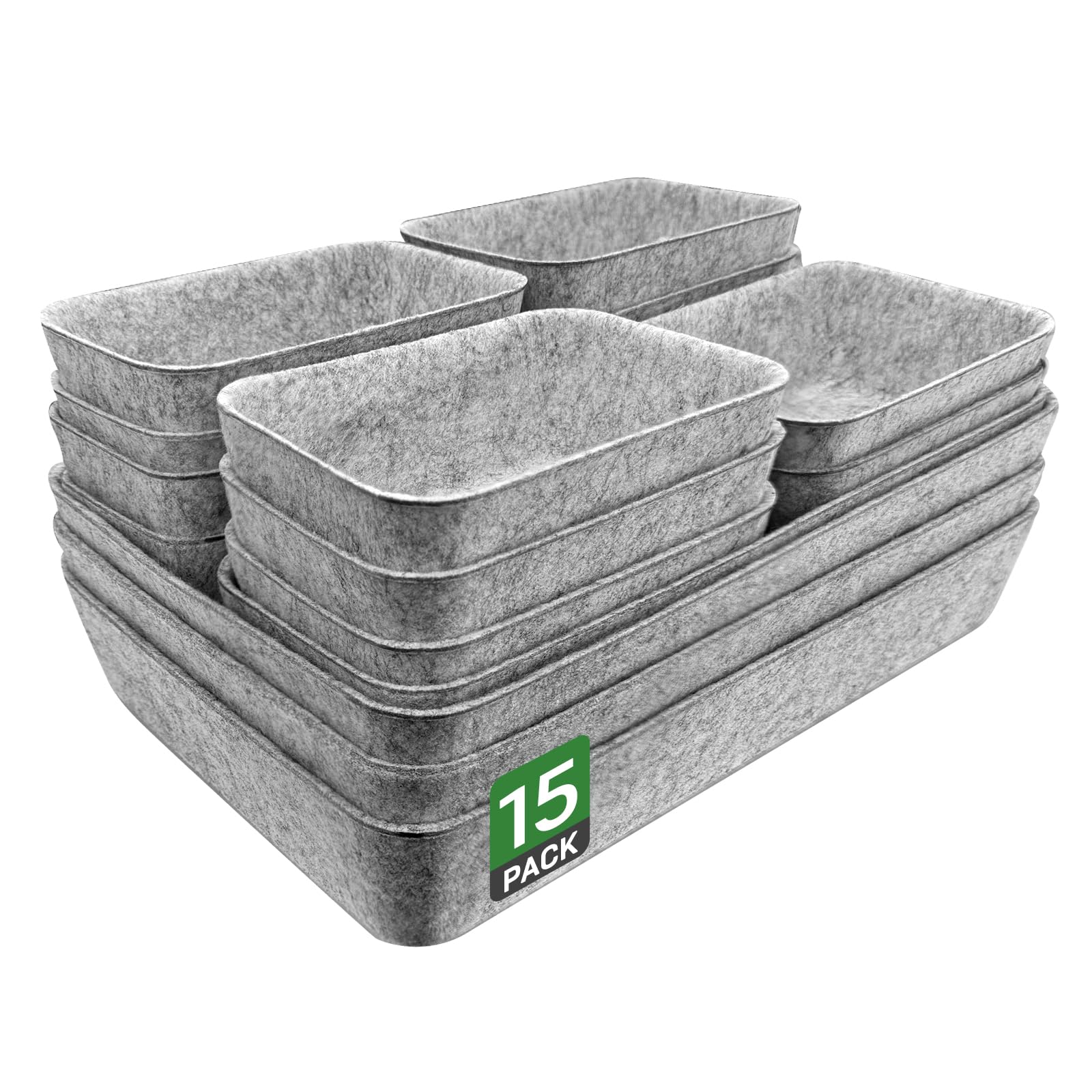 Captainfive 15-Piece Drawer Organiser Set, Eco-Friendly Felt Material Desk Organiser Drawers, One-Piece Makeup Drawer Organiser, for Desks, Makeup, Wardrobes, and Storage. (Light Grey)