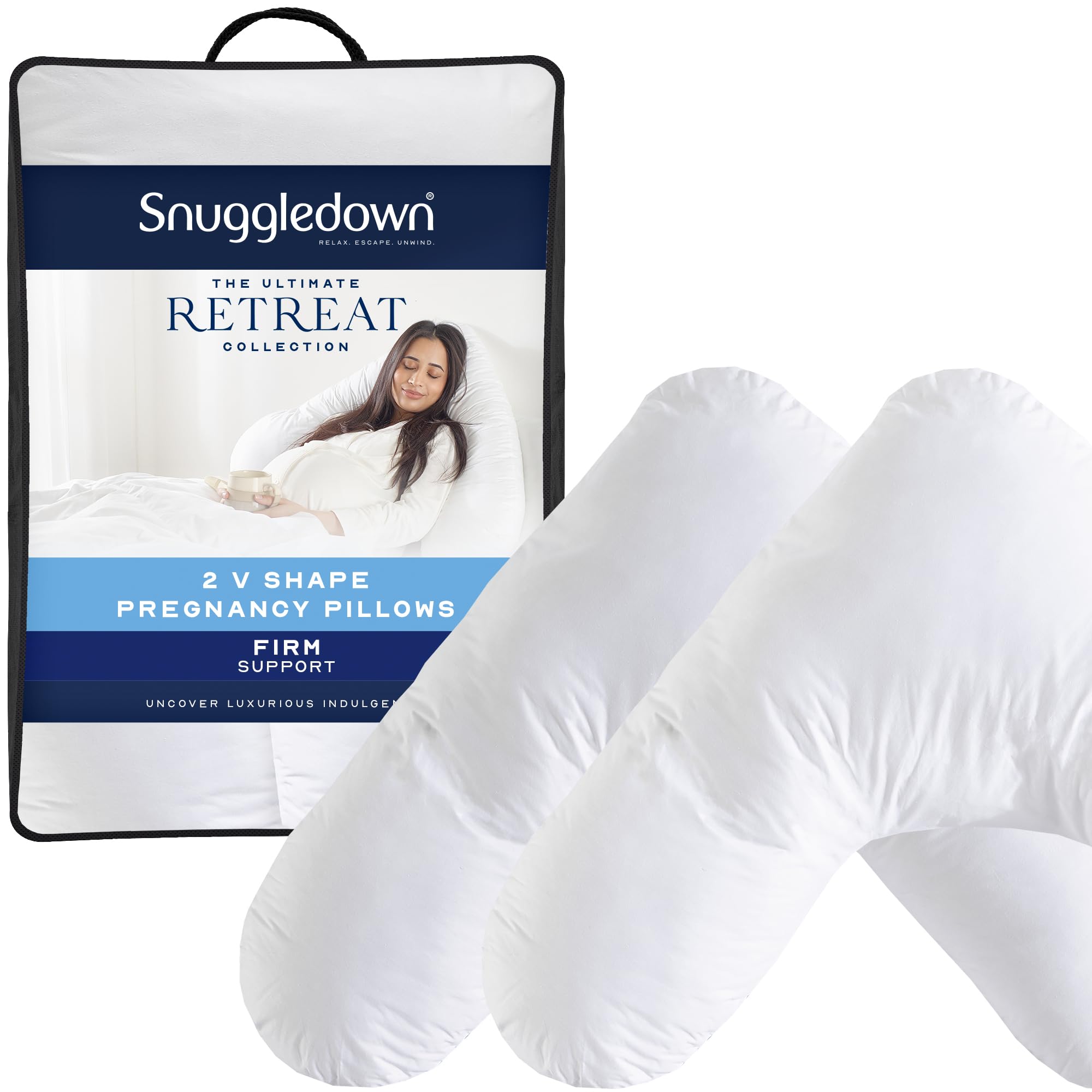 Snuggledown V Shape Firm Support Pillow - 2 Pack - White - Allergy & Asthma Friendly