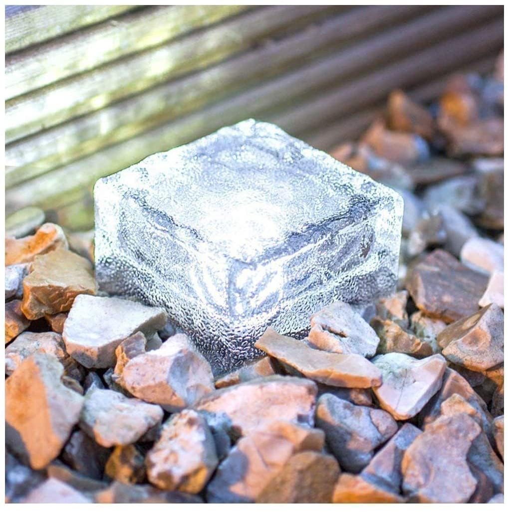 zhonghua Solar Brick Ice Lights, Solar Landscape Light Ice Cube Light Solar Ground Lights Waterproof for Garden Solar Glass Brick Lights (1 Pack, White)