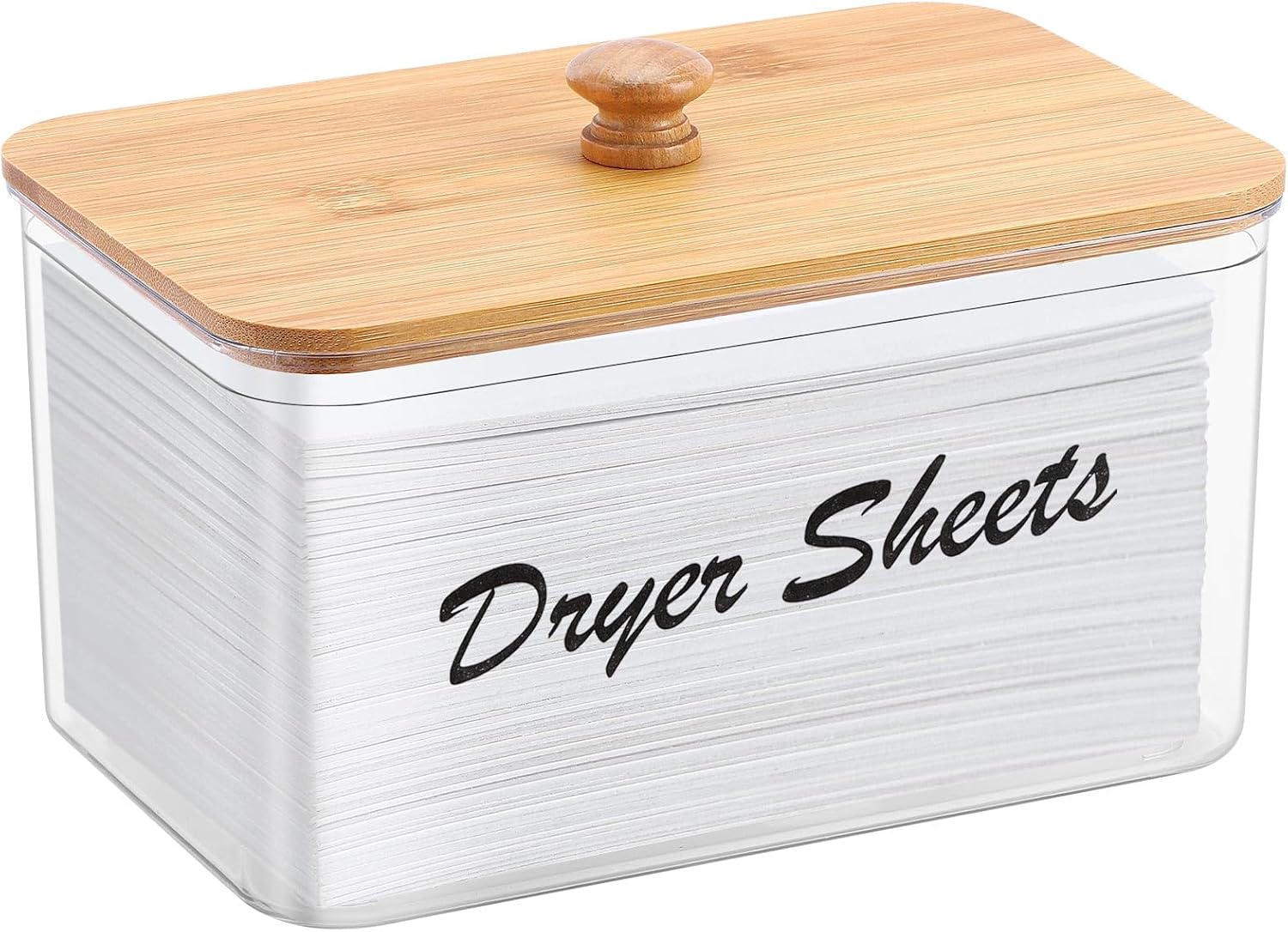 Tbestmax Acrylic Dryer Sheet Holder Container for Laundry Room Dryer Sheet Dispenser with Bamboo Lid
