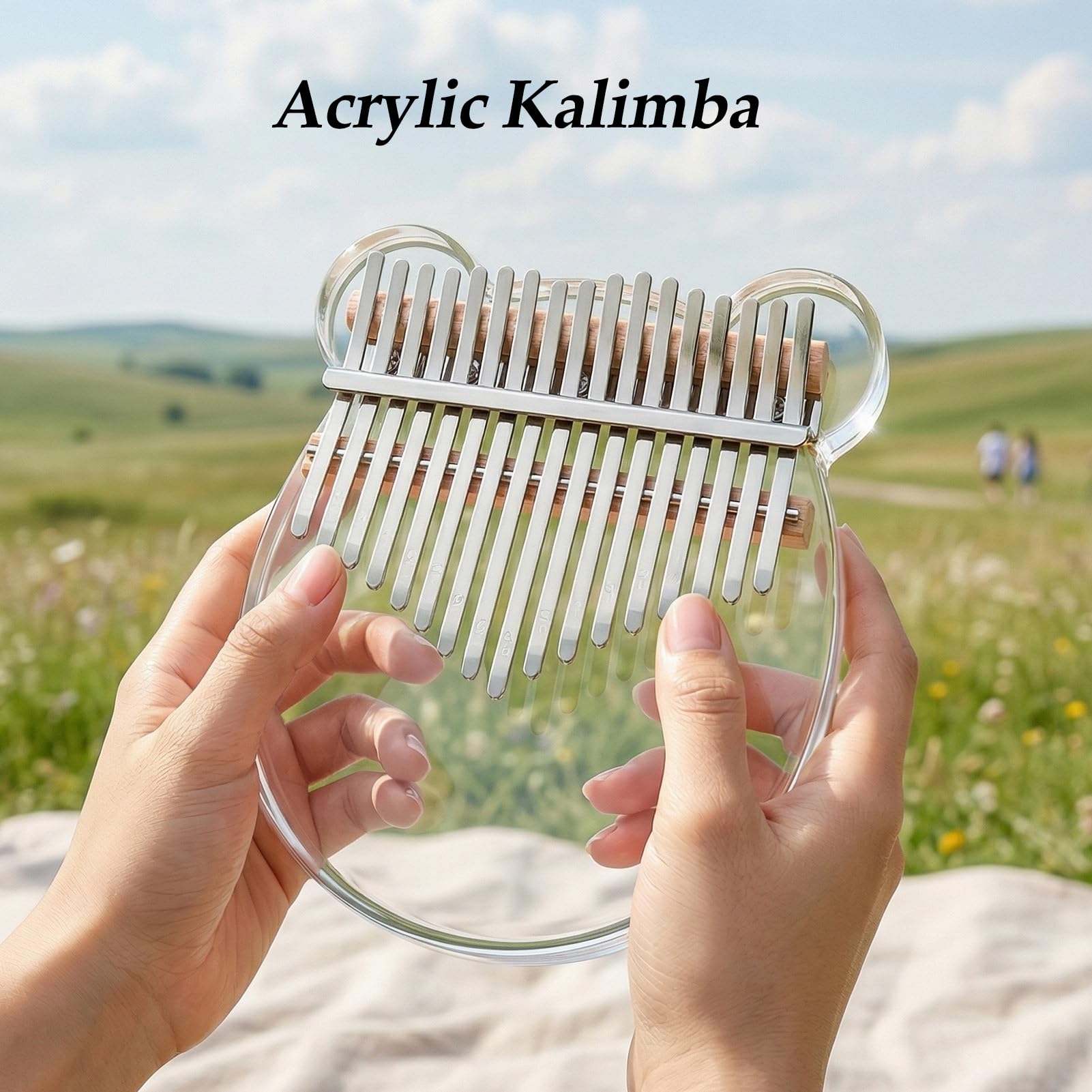 Kalimba Piano à pouce en acrylique 17 touches Transparent Instrument de musique Cadeau d'anniversaire pour adultes débutants Professionnel avec sac de rangement EVA, doigtiers, chiffon de nettoyage