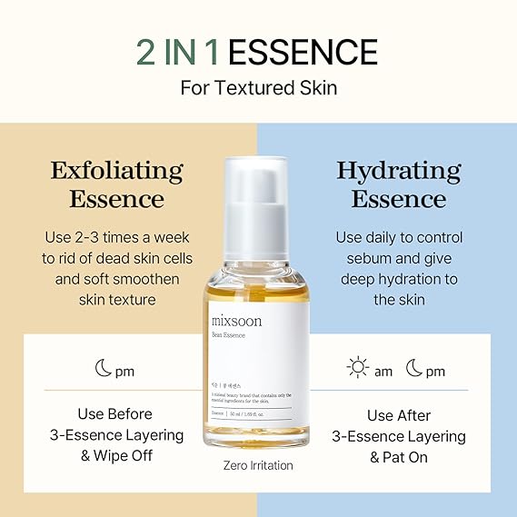 mixsoon Bean Essence Mini Korean Skin Care, Hydrating Face Serum for Glass Skin Glow, Gentle Exfoliating Essence with Fermented Bean, Travel Size, 20ml / 0.67 fl oz Glass Skin Care