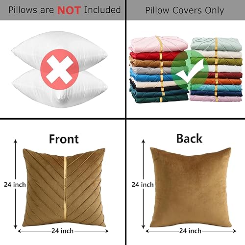 Miniatura 2 de Fundas de almohada de terciopelo marrón de 24 x 24 pulgadas, paquete de 2 con fundas de almohada decorativas de cuero dorado para sofá, fundas de