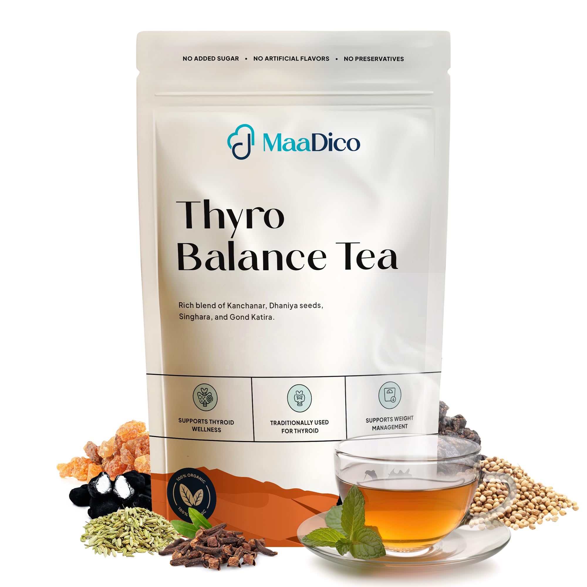 Thyroid Supplement Powder, 100 Gms | With Kanchana Flowers, Dhaniya Seeds, Singhara, Gond Katira | Supports Thyroid Health | No Added Sugar, Artificial Flavours & Preservatives-picture-10
