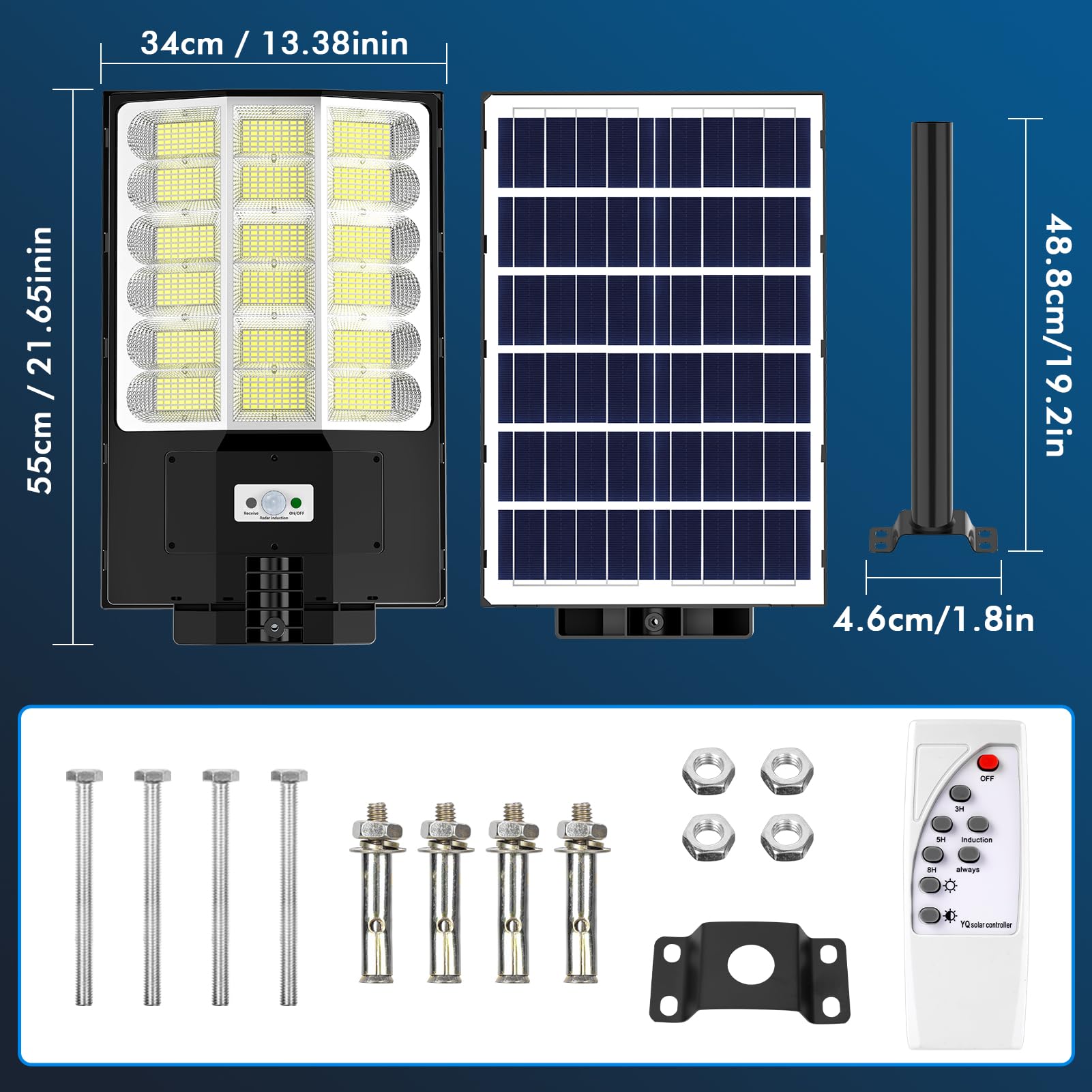 1200W Farolas Solares Exterior,Impermeable IP65 Farol Solar Exteriors con Control Remoto,120000LM 6500K Farola Solar Exterior Potente con Sensor de Movimiento,para Jardín, Estacionamiento