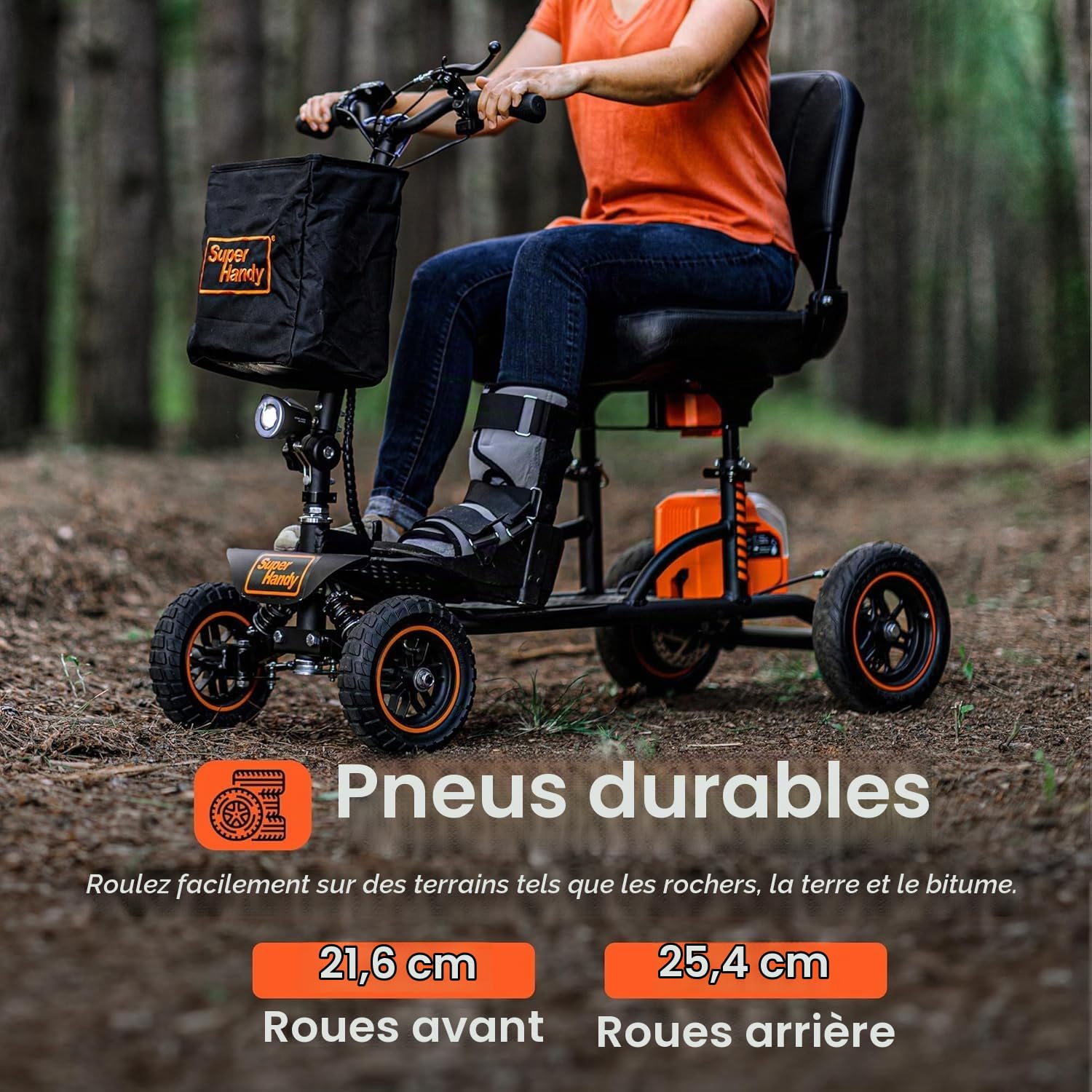 SuperHandy scooter de mobilité Explorer–4 Roues, Moteur Brushless de 500W, Batterie 48V, Capacité de 159 kg, Vitesse Maximale de 8 km/h, Cadre en Aluminium Légèrer [Brevet en attente]