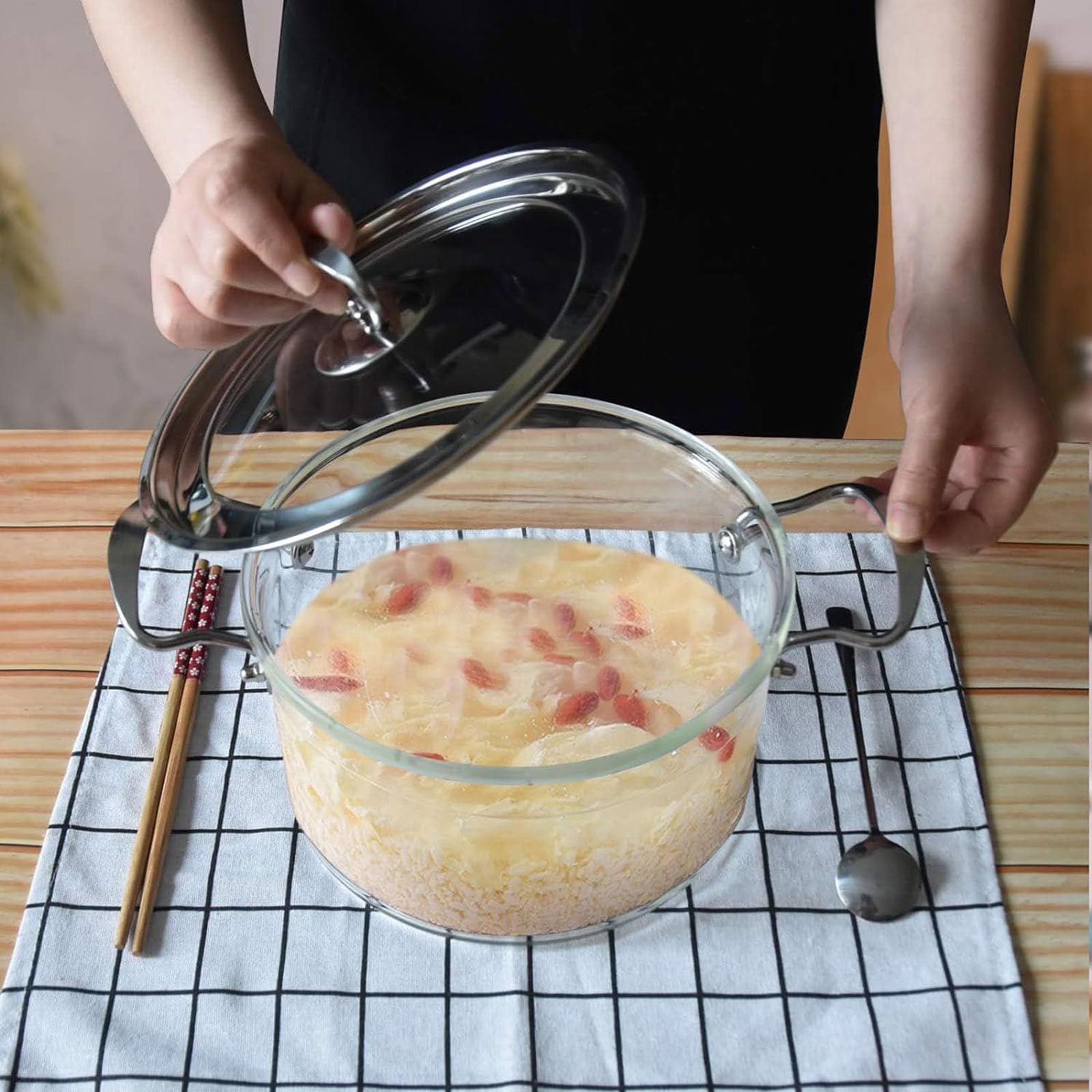 szklany garnek, z pokrywą i uchwytem ze stali nierdzewnej podwójne uchwyty garnek(2.5L)
