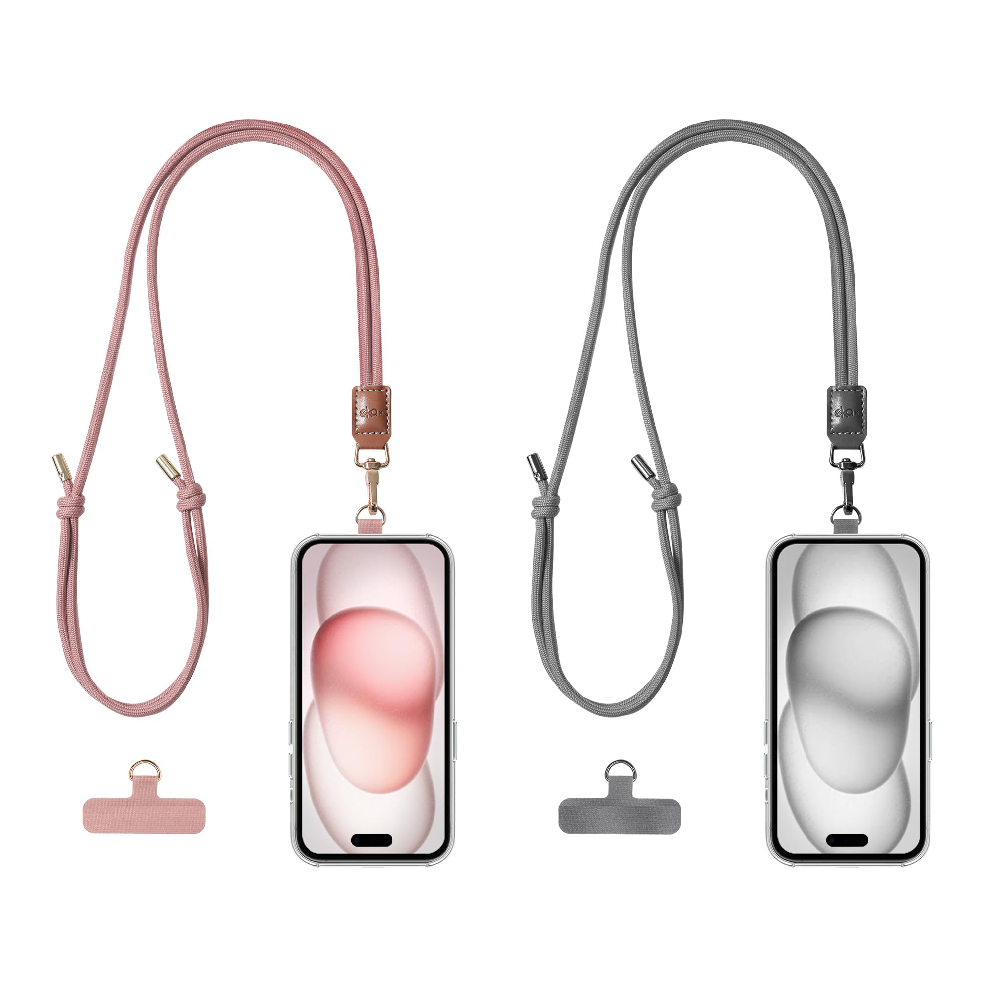 EKAX Confezione da 2 cinghie per telefono a tracolla e da collo, personalizzabili, con linguetta rimovibile da 0,5 mm, supporto per le mani libere per custodie del telefono (rosa rosa + grigio cenere)