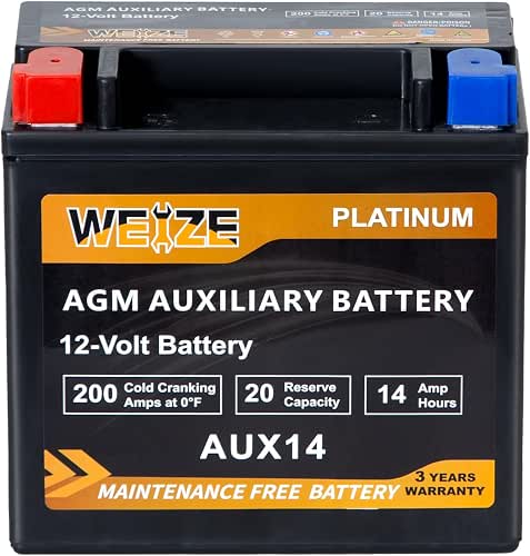 Weize AUX14 AGM Auxiliary Battery, 36 Months Warranty, 200CCA, BCI