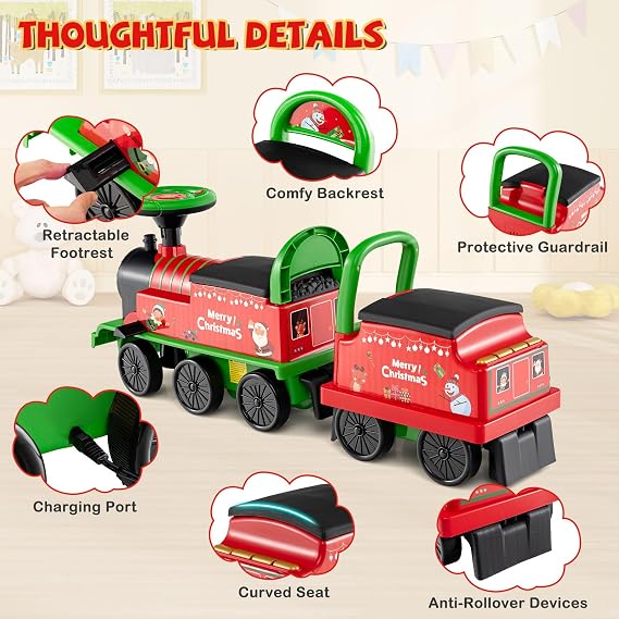 HONEY JOY 2-Seater Ride on Train with Detachable Carriage, Trackless Electric Car for Kids, Under-Seat Storage, Whistle, Music & Colorful Flashing LED Lights, 10-Wheel Toddler Ride On Toy Gift (Green)