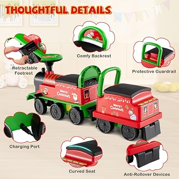 HONEY JOY 2-Seater Ride on Train with Detachable Carriage, Trackless Electric Car for Kids, Under-Seat Storage, Whistle, Music & Colorful Flashing LED Lights, 10-Wheel Toddler Ride On Toy Gift (Green)