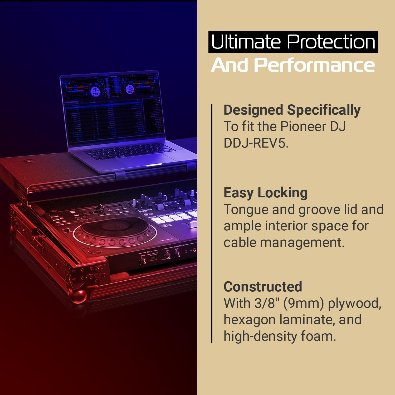 Headliner Pitch Black Flight Case Compatible with Pioneer DJ DDJ-REV5 Controller with Laptop Platform - Custom Fit DJ Controller Case, Rugged Design, Stackable Ball Corners - Ideal for DJs On the Go