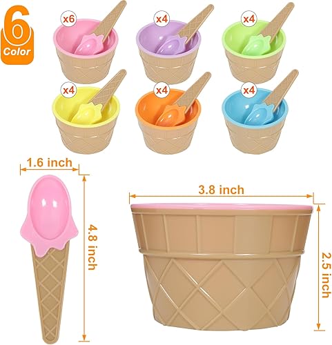 Miniatura 2 de Hbaushun Paquete de 26 cuencos de plástico para helado con cucharas, tazas de helado de plástico reutilizables, juego de cuencos de helado de