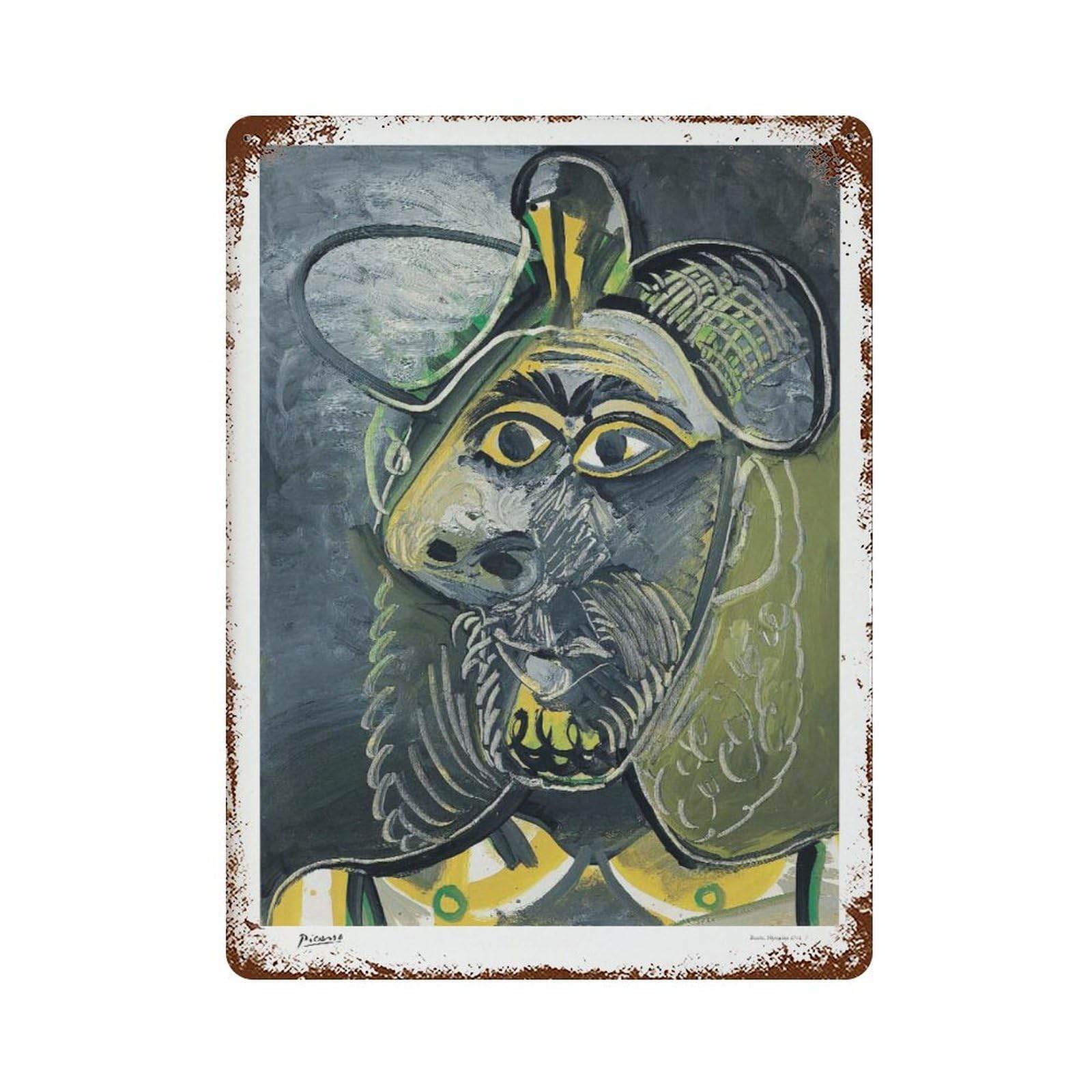 xiaoxiaoshen Pablo Picasso, Buste, Mougins 1971, Surrealism, Minimalist Ideal Gift Wall Decor Art Metal Tin Poster Modern Home Decor Art Home Bar Shop Decorations Vintage Sign 40x30cm