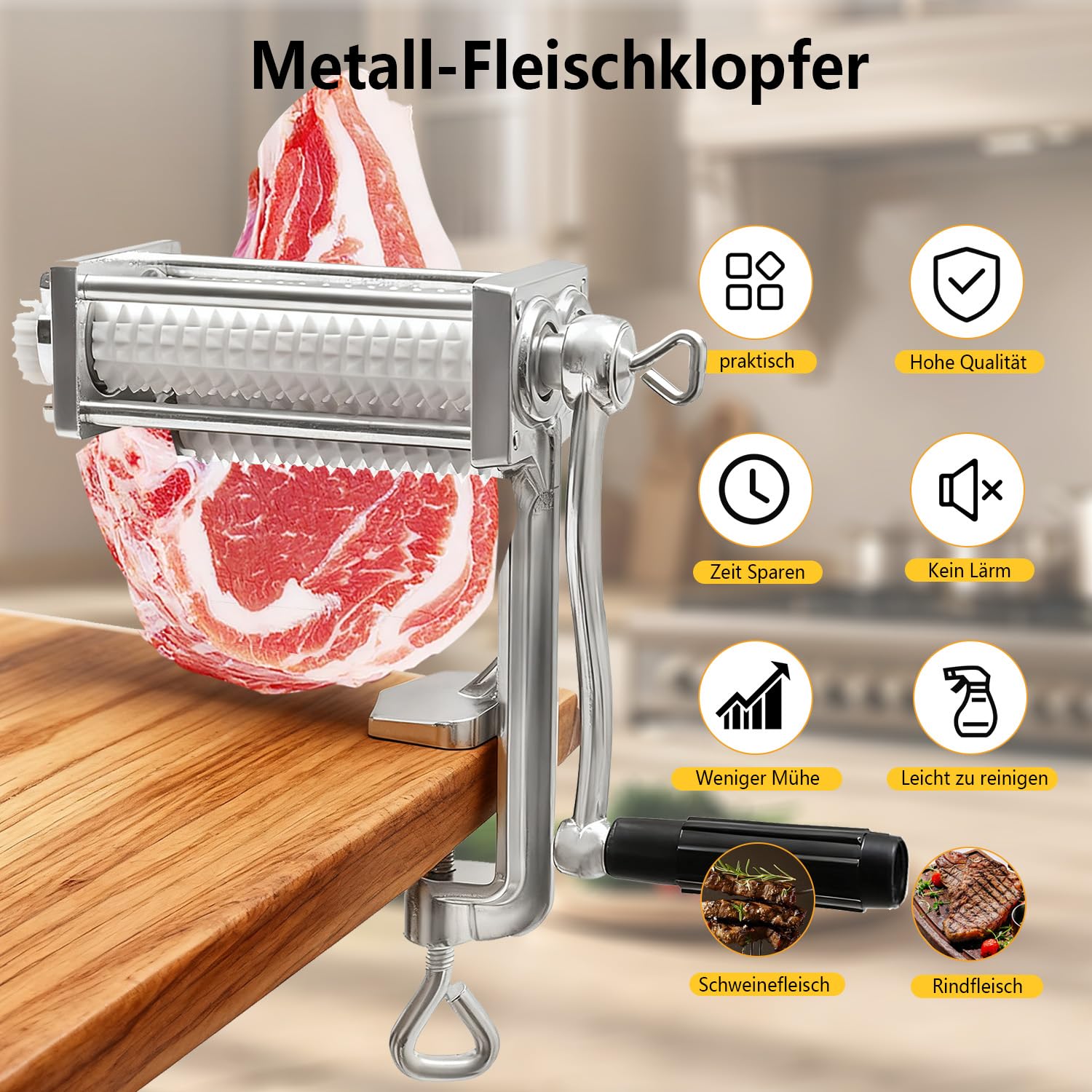 Steaker Fleischzartmacher, Fleischklopfer Metall Fleischzerkleinerer Meat Tenderizer Mit Messerwalzen Und Handkurbel, Fleischzartmacher Maschine zum Zartmachen von Fleisch, Huhn, Steaks