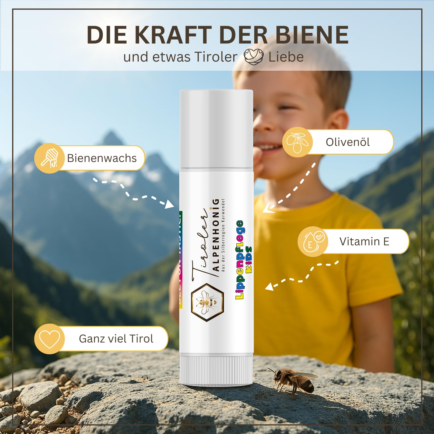 Tyrolean Alpine Honey Lip Care Kids, Natural Balm with Beeswax & Olive Oil, Gentle Care for Children - Image 2