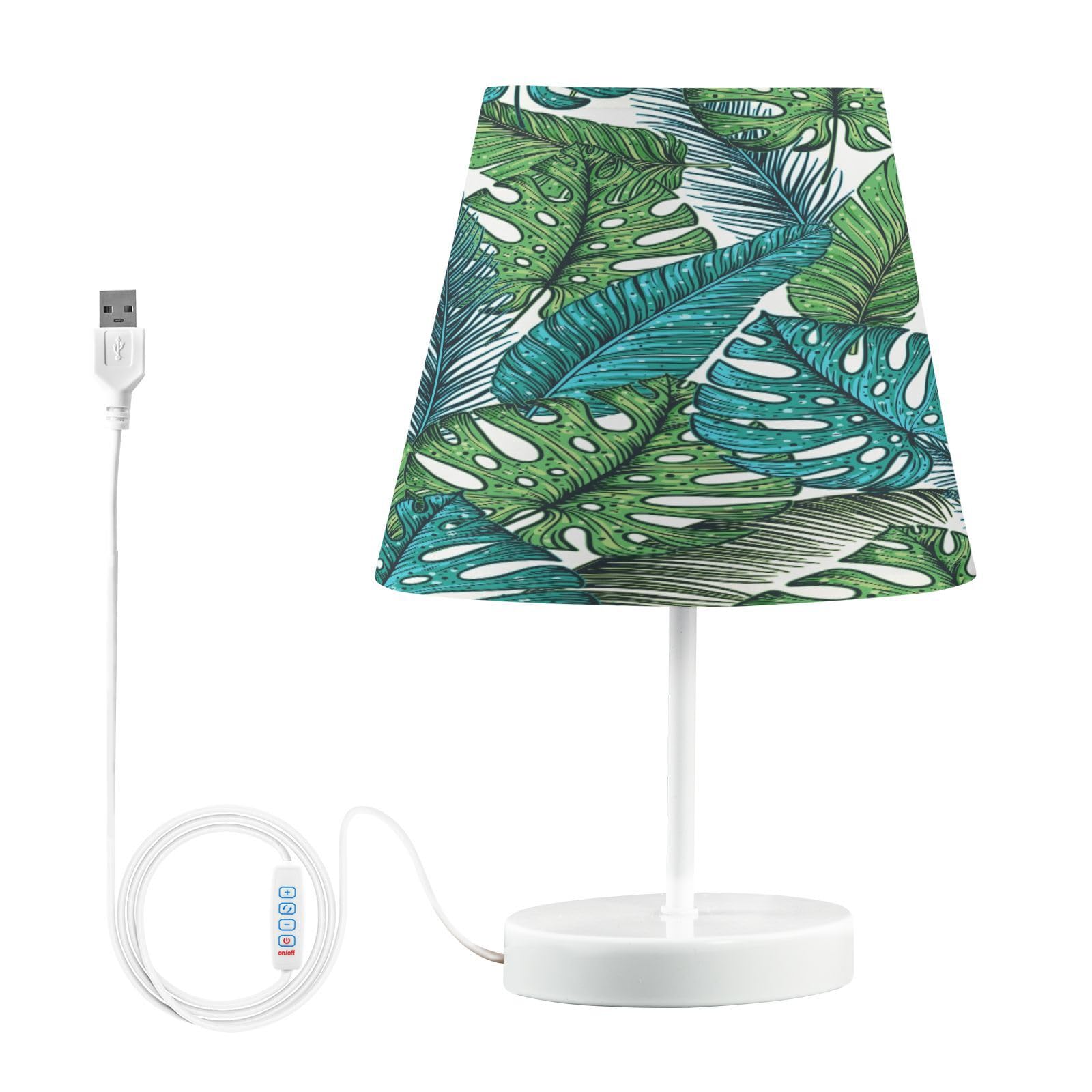 Mnsruu Bedside Table Lamps with USB Ports, Jungle Tropical Palm Leaves Nightstand Desk Lamps for Bedroom, Living Room, Office,M
