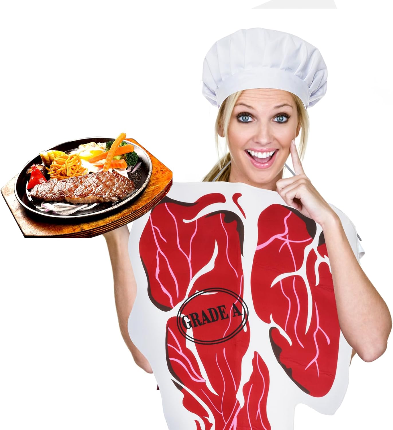Funny Steak Costume for Adults Meat Print Food Cosplay Jumpsuit for Halloween Carnival Party Couple Dress Up Outfit - Image 3