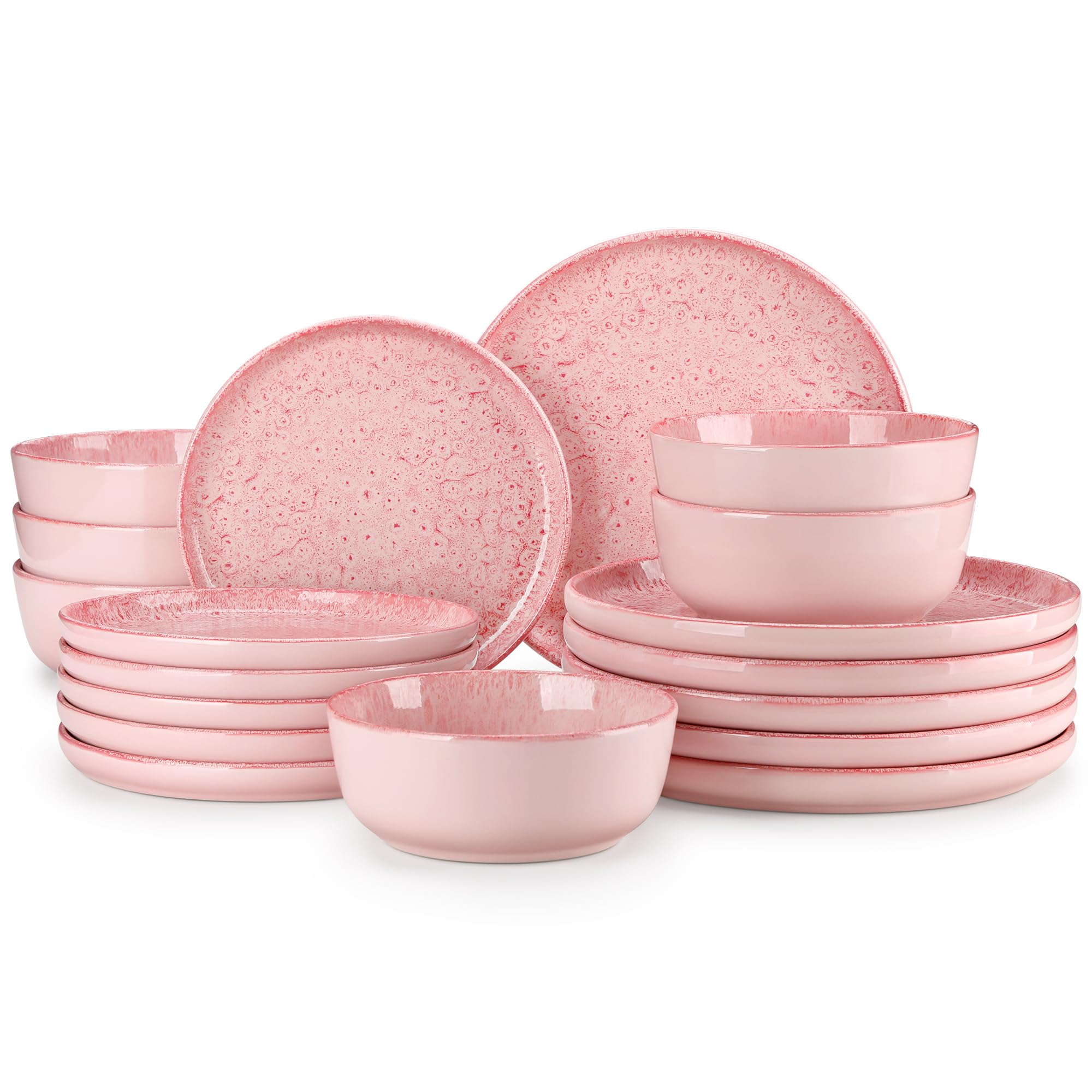 Geschirrset 6 Personen, vancasso Reveal 18tlg Steingut Teller Set, Rosa