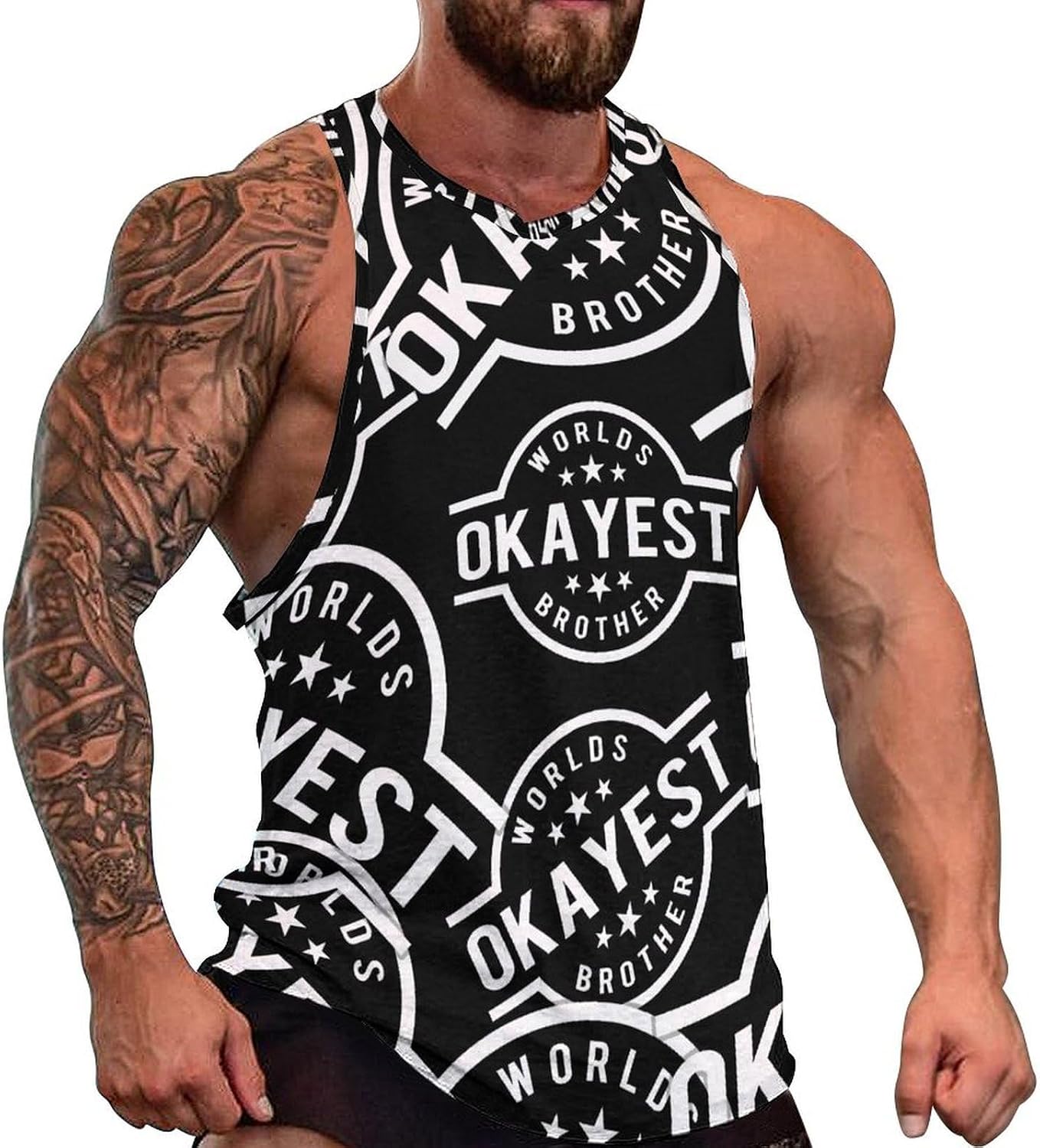 Worlds Okayest Brother Mens Tank Tops Sleeveless Muscle Shirts Beach Casual Gym Shirt Vest Tee Tops