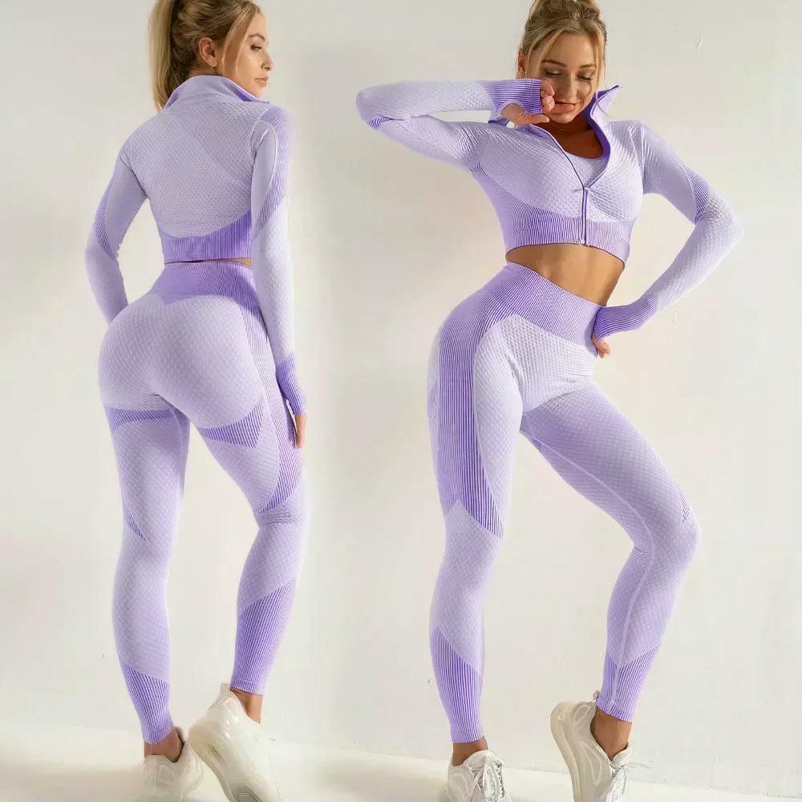Shapewear bezszwowy zestaw do jogi z długim rękawem, damski strój sportowy, do studia fitness, odzież do biegania, 3 sztuki