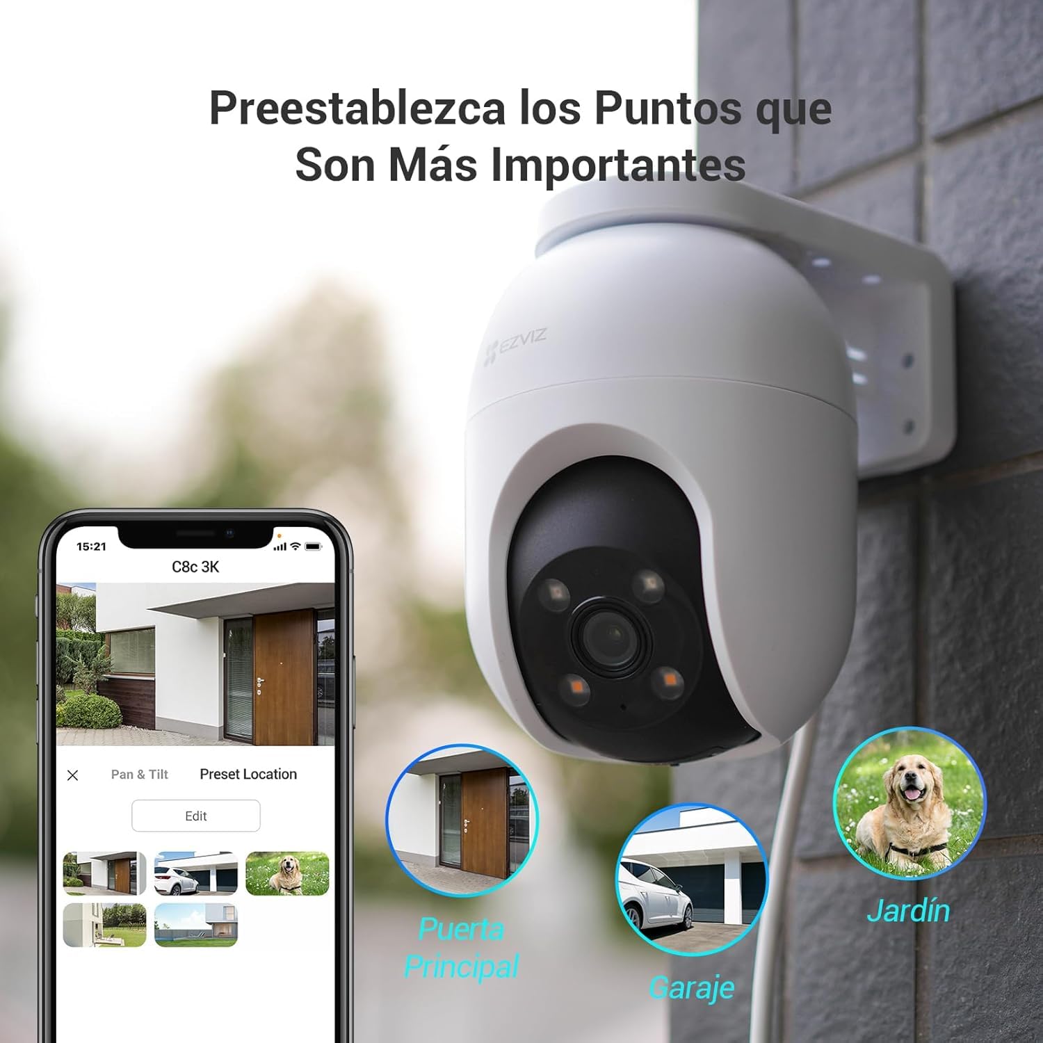 EZVIZ C8c 3K Kit de 2 Cámara WiFi Exterior 360°, Visión Nocturna en Color, Detección de Humanos/Vehículos con IA, Seguimiento Automático con Zoom, Defensa Activa con Luces/Sirena, Compatible con Alexa
