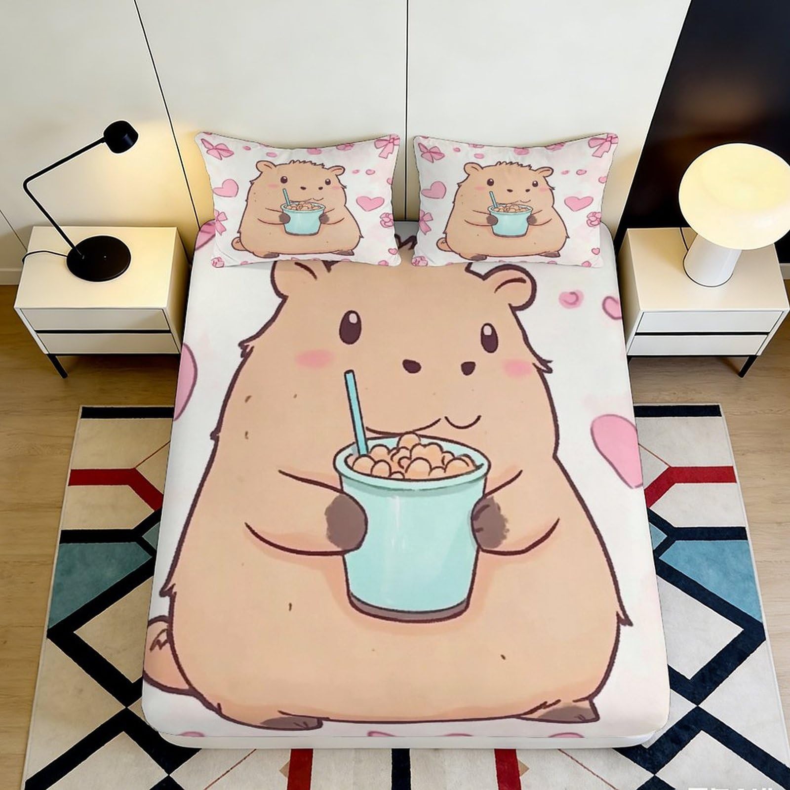 Jqzkxnhpbr Style-7 3D Printed Cute Hamster Fitted Sheet Microfiber Cartoon Animal Bed Sheet Anti-Slip Easy Care For Bedroom Dorm Decor 90X200x25cm
