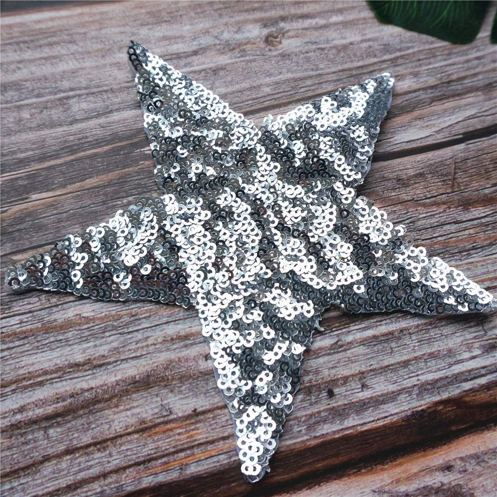 Cerotti 12 cm argento sequin stella cucire ferro sui patch scintillio distintivi ricamati per abito jeans t shirt fai da te appliques decorazioni artigianali abbigliamento riparazione decorazione patc