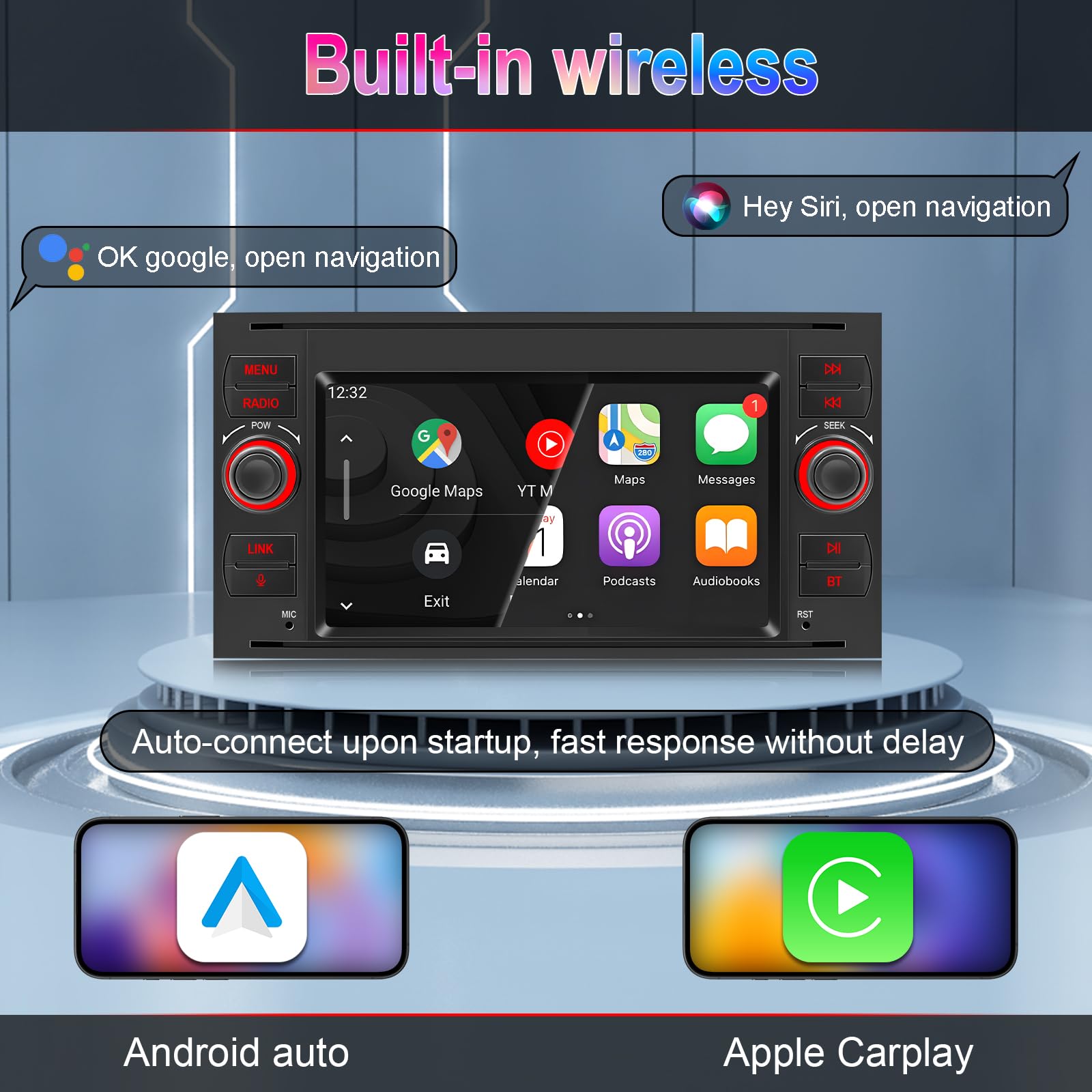 Autoradio, pour Ford Focus 2005-2008, Ford Fiesta 2006-2008, Ford Transit 2007-2012, et Ford Kuga 2008-2011. Prend en charge CarPlay sans fil/filaire, Android Auto. Radio prend en charge AM
