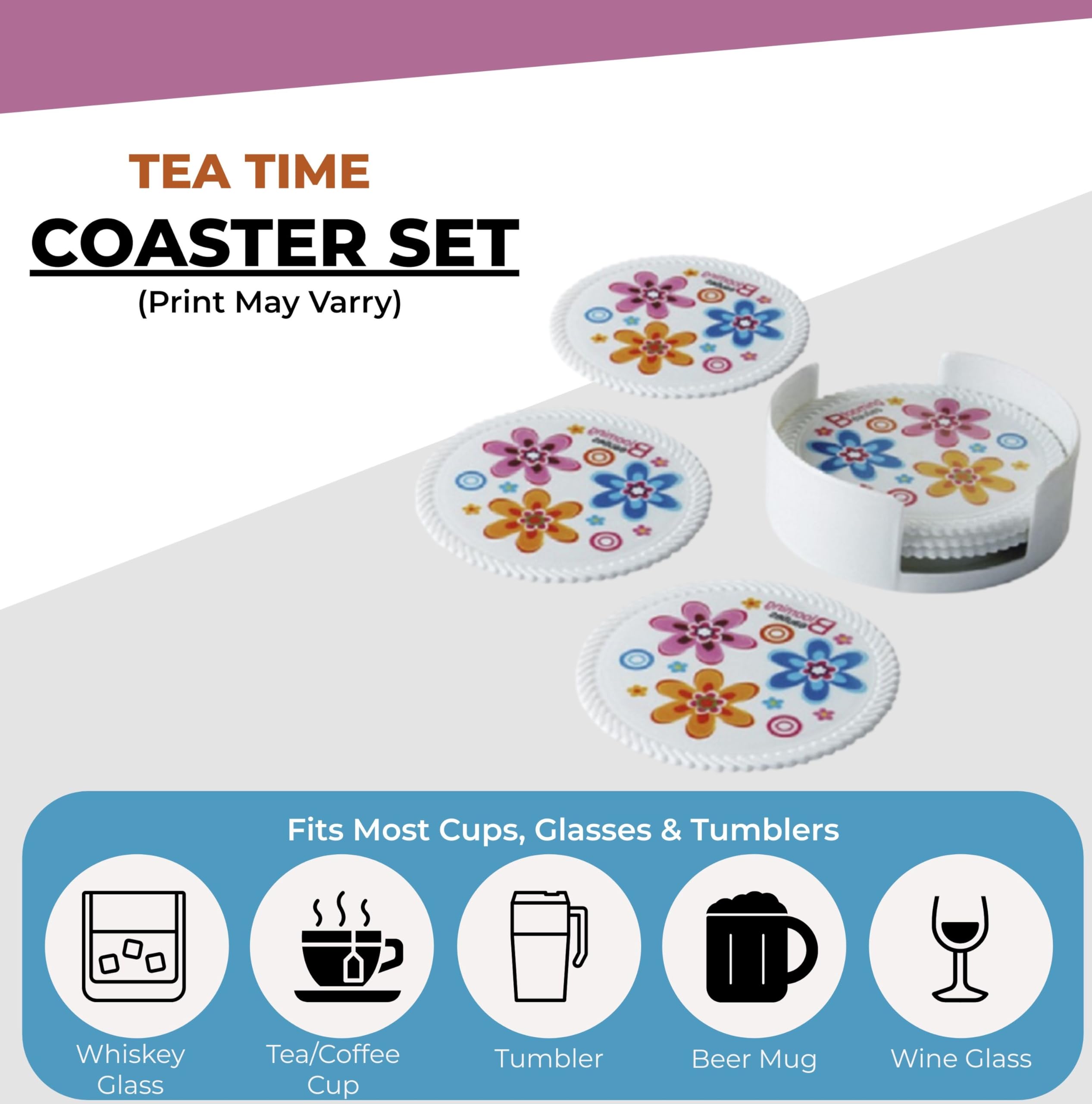 Sonal Tea TimeCoaster - Set of 6 Coasters with Coaster Stand, Best fit for Tea Cups, Coffee Mugs and Glasses (Tea Time) — Amazon image 4