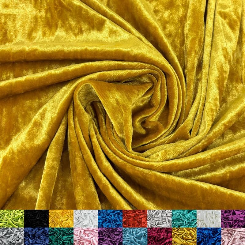 Ice Fabrics Stretch Crushed Velvet Fabric by The Yard - 60/62" Wide Soft Velvety Fabric for Sewing Apparel, Upholstery, Curtains & Decor - 250 GSM - 20% Vertical Stretch - Mustard Gold - 5 Yards