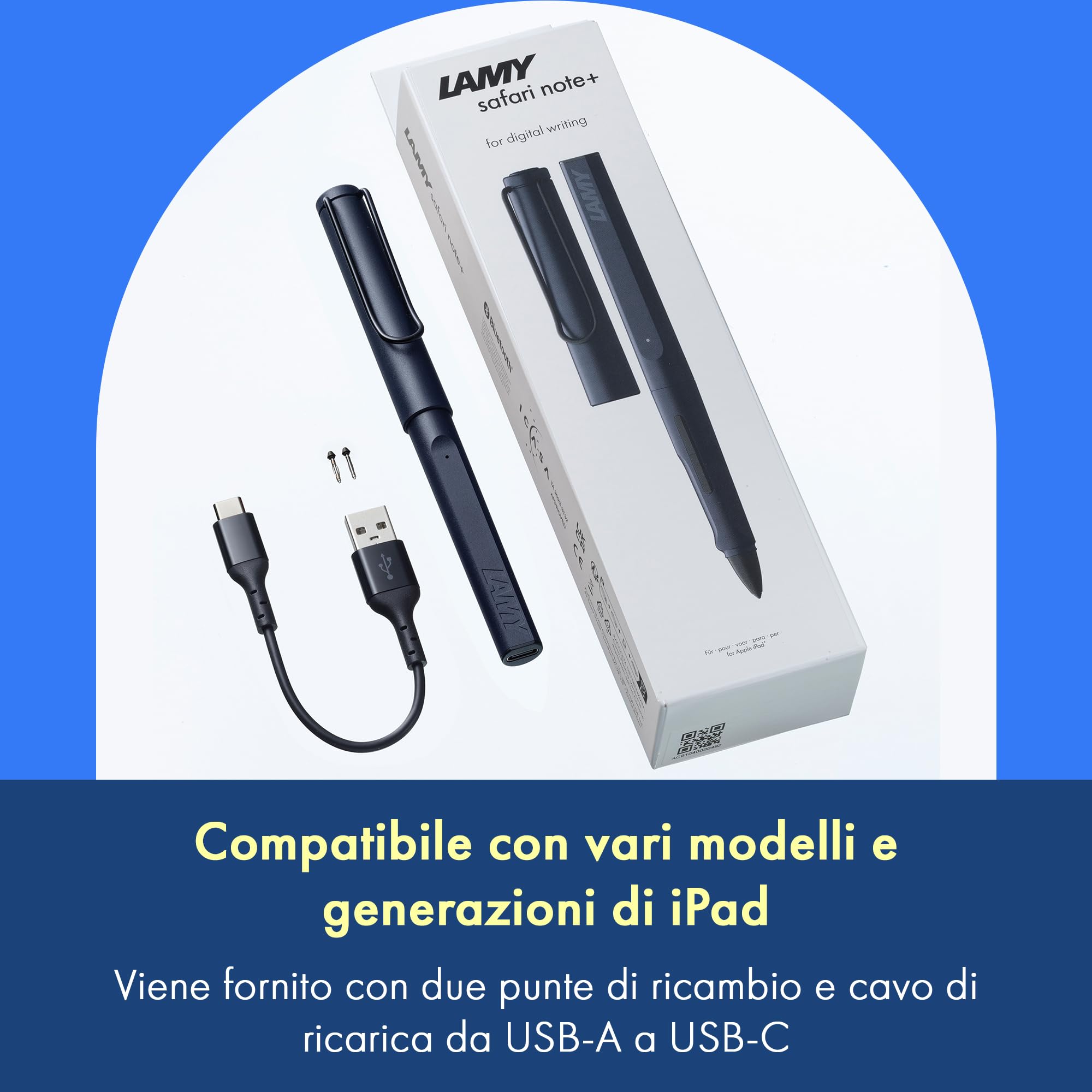 LAMY safari note+ steel black penna iPad - rifiuto del palmo, sensibilità all'inclinazione & impugnatura ergonomica - compatibile con modelli di iPad - durata della batteria ricaricabile fino a 10 ore