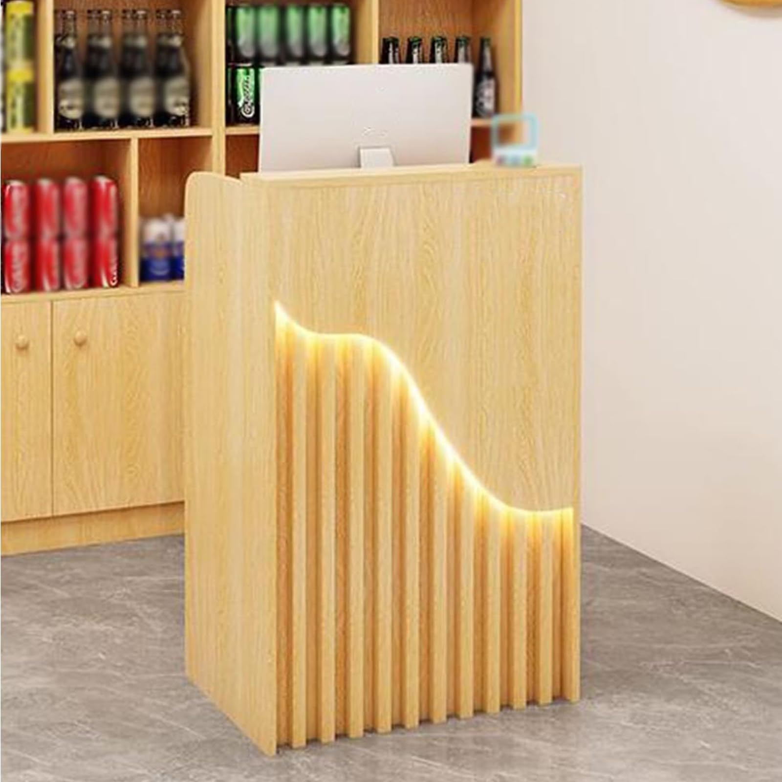 Escritorio de recepción en forma de L, elegante estación de bienvenida de oficina para una gestión eficiente del espacio, materiales de diseño moderno, perfectos para entornos empresariales