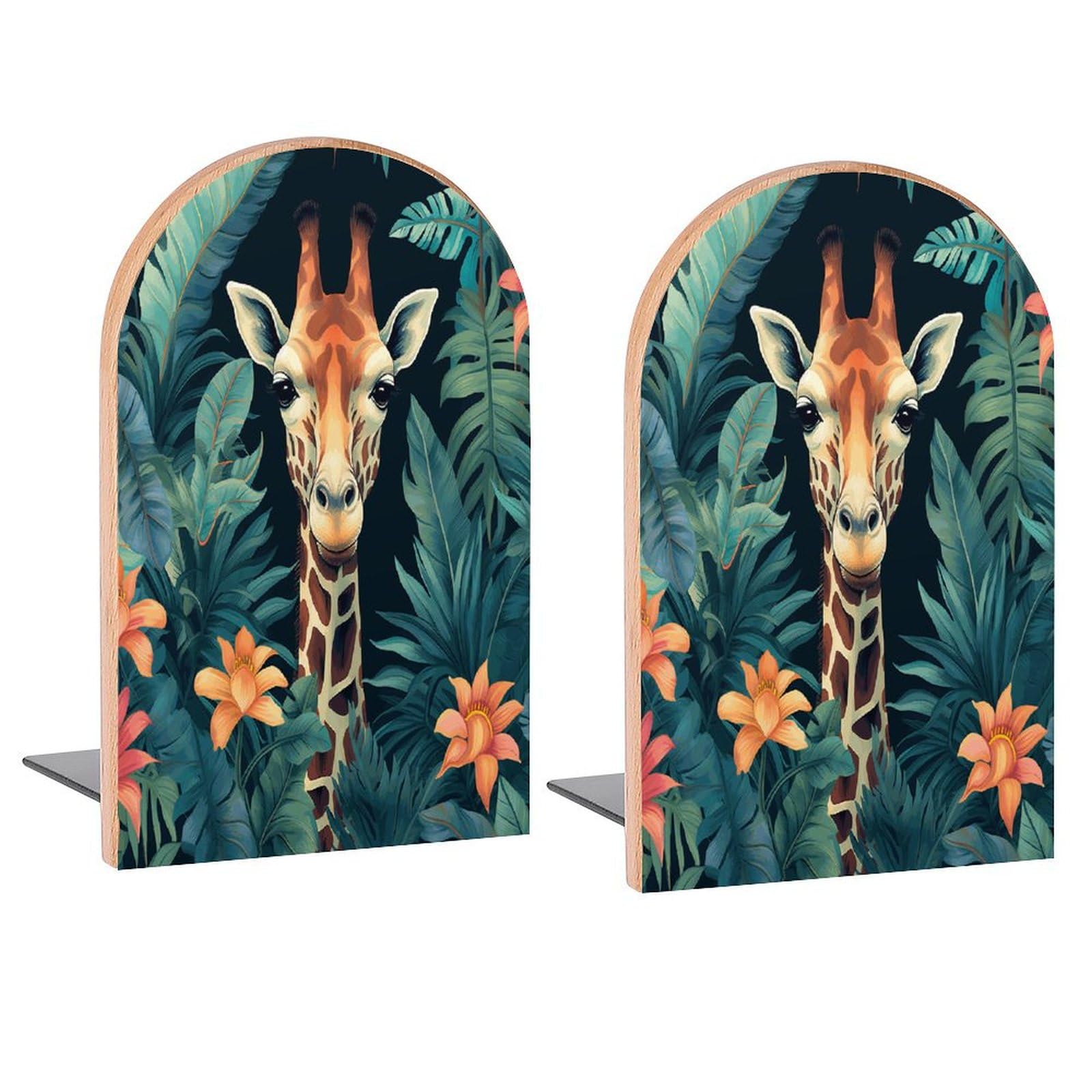 Giraffe Vintage Jungle Book Ends Decorative Wood Bookends for Shelves Kids Room Desk Home Office Book Stoppers for Magazines,Books, DVDs, 1 Pair/2