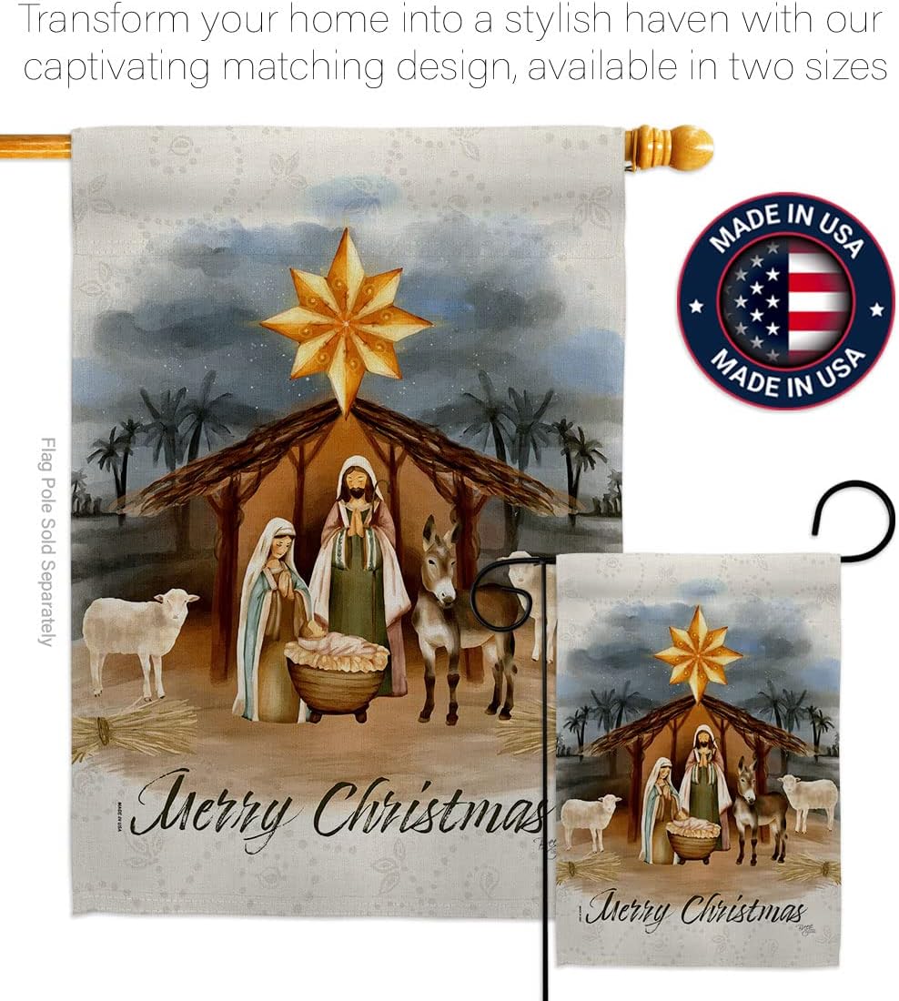 Breeze Decor Birth of Jesus House Flag Winter Nativity Three King Religious Holy Family Season Wintertime Christian Decoration Banner Small Garden Yard Gift Double-Sided, Made in USA