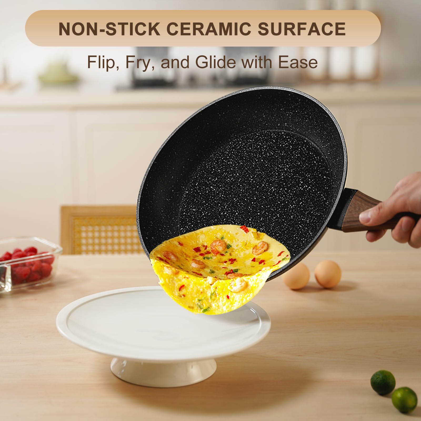 EWFEN Nonstick Pots and Pans Set, 25-Piece Ceramic Cookware Set, Induction Kitchen Cooking Set with Frying Pans Saucepans & Utensils, Healthy Non-toxic, PFAS/PTFE/PFOA Free, Black