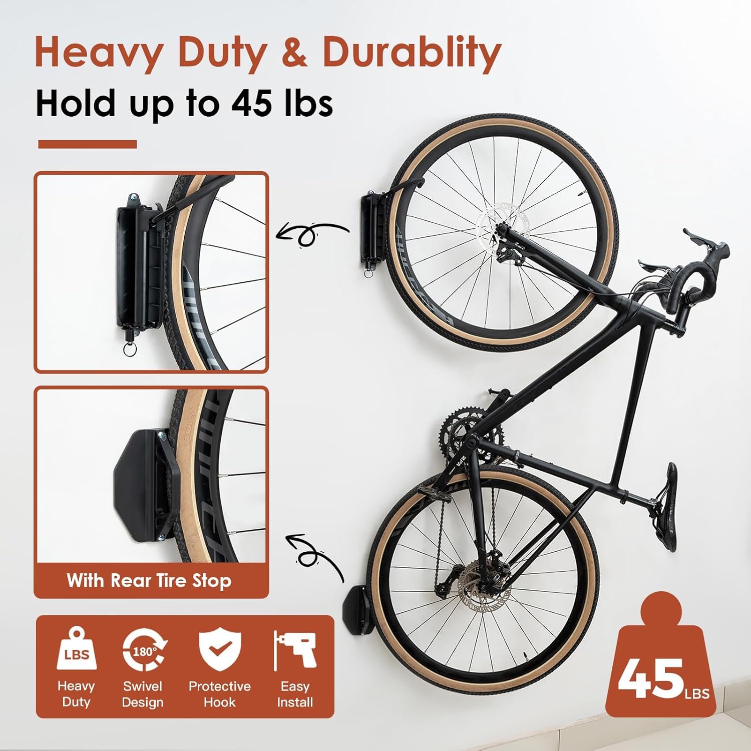 Fahrrad Wandhalterung 2er Set Schwenkbar - Platzsparender Fahrradständer Bis 30kg